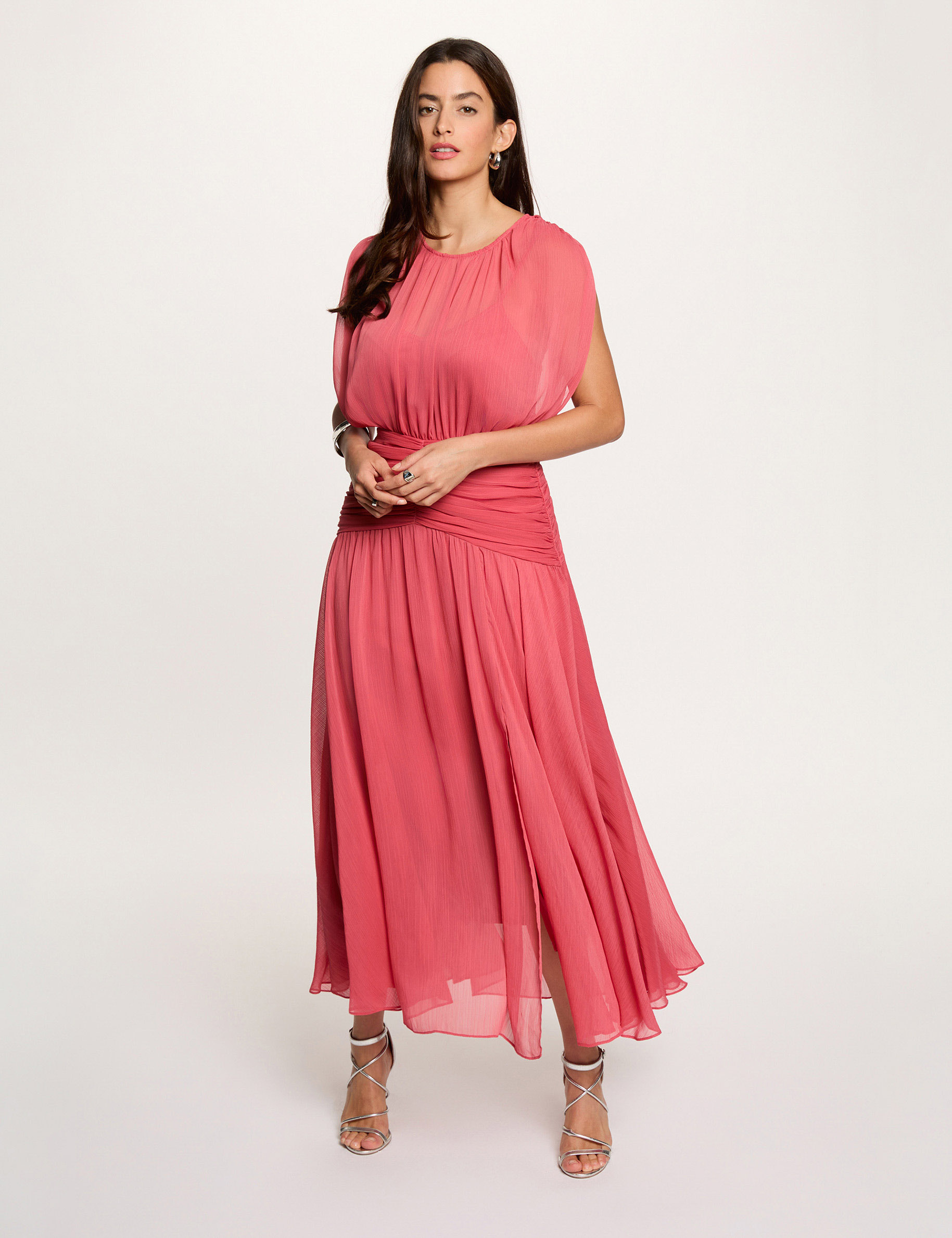 Draped long dress antique pink women