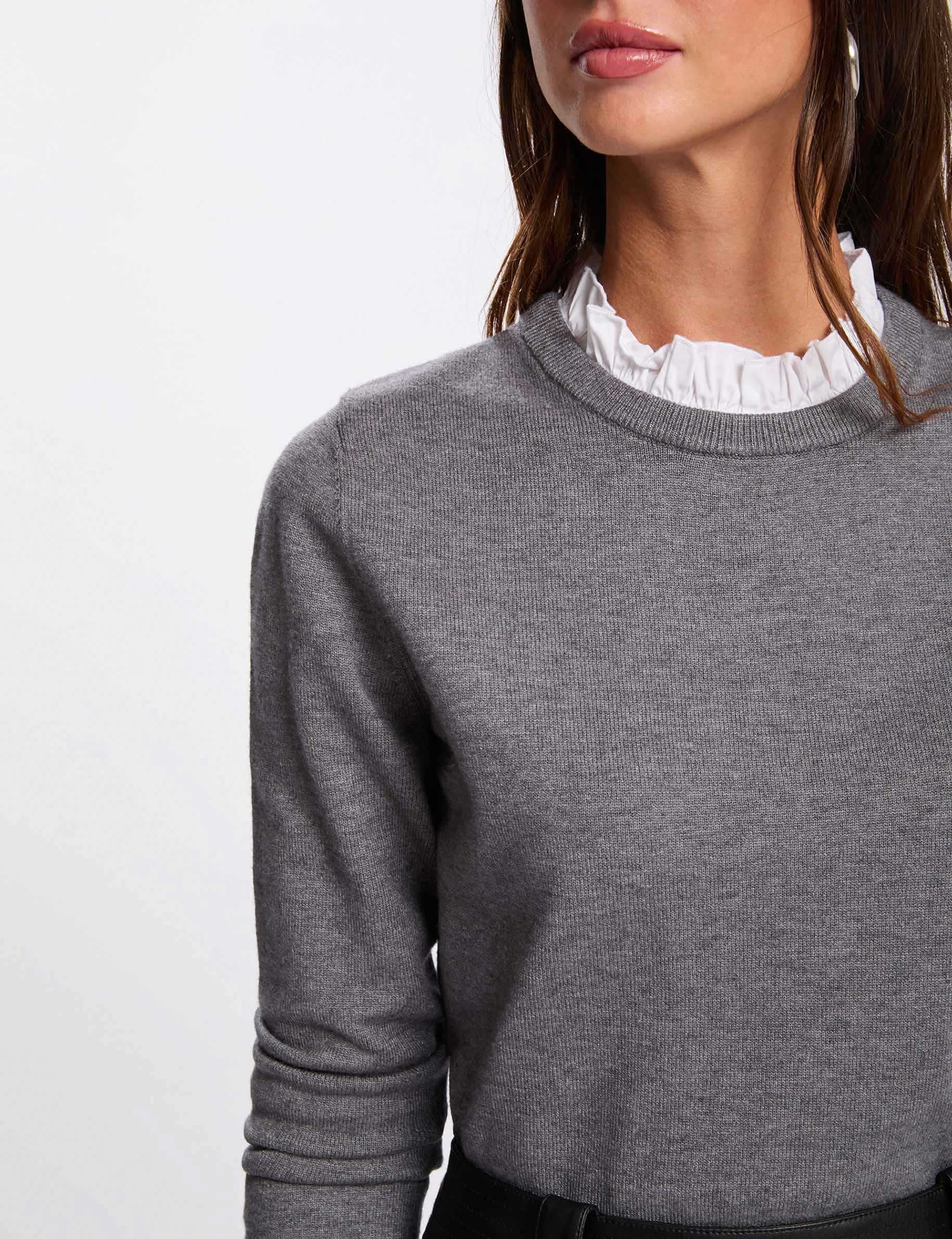 Sweater with shirt collar light grey women