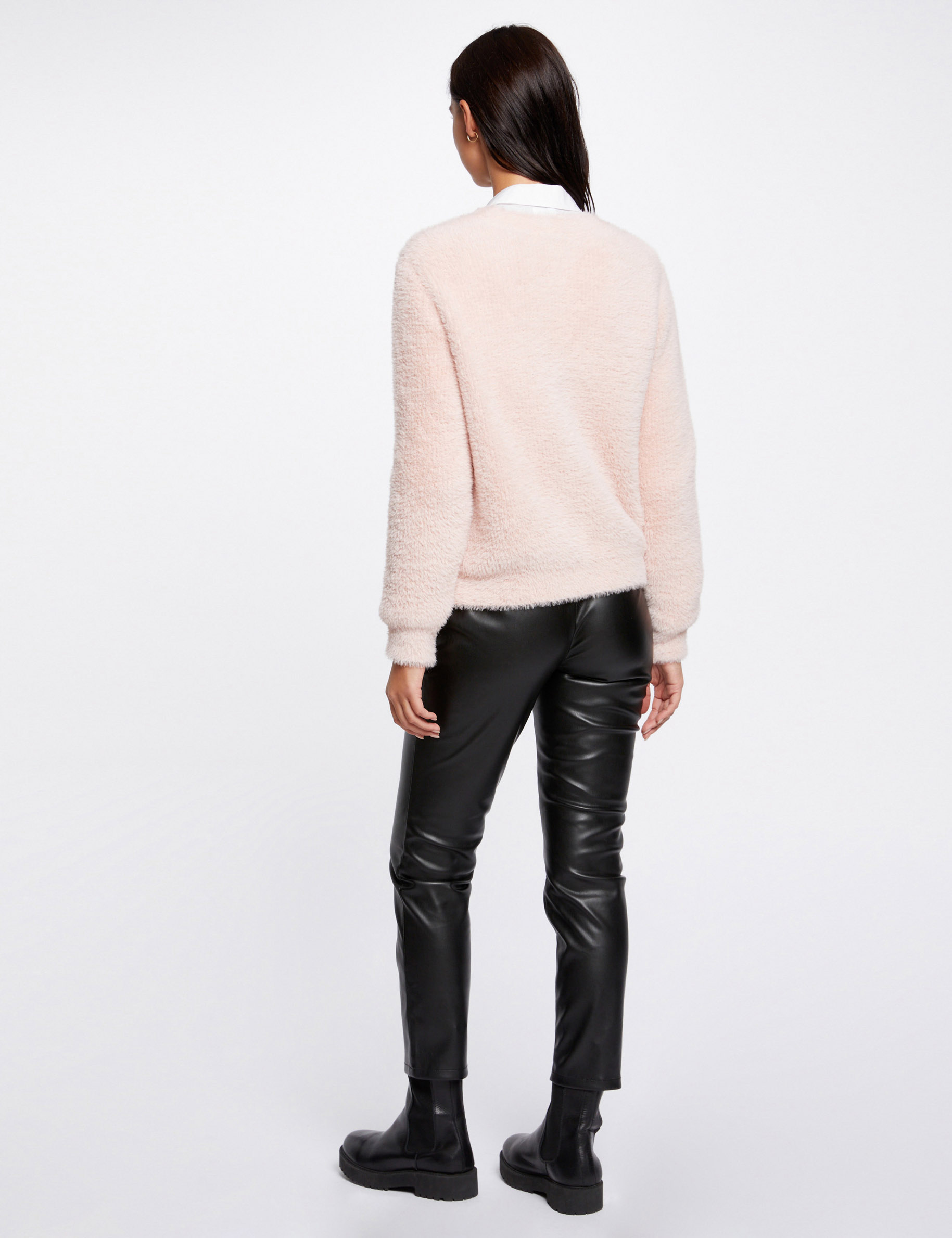Long-sleeved cardigan with V-neck pink ladies'