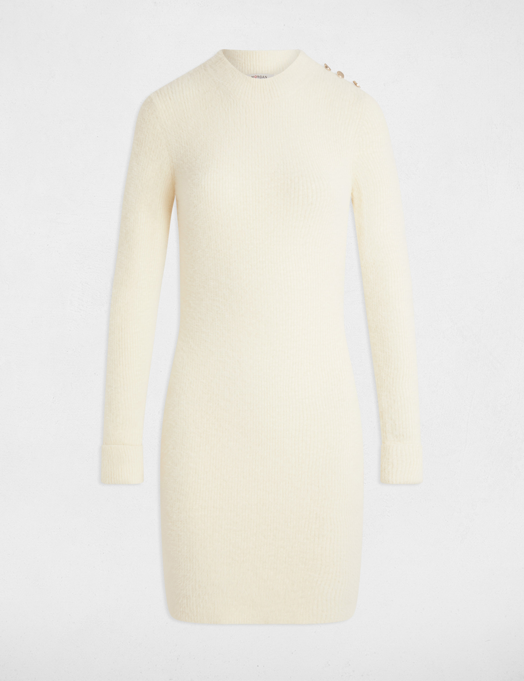 Robe tricot courte ajustée ivoire femme