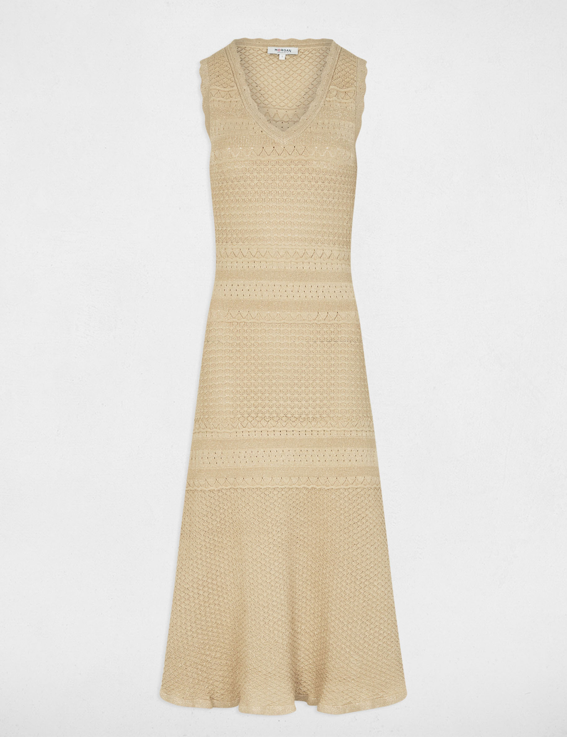 Knitted v-neck dress gold yellow women