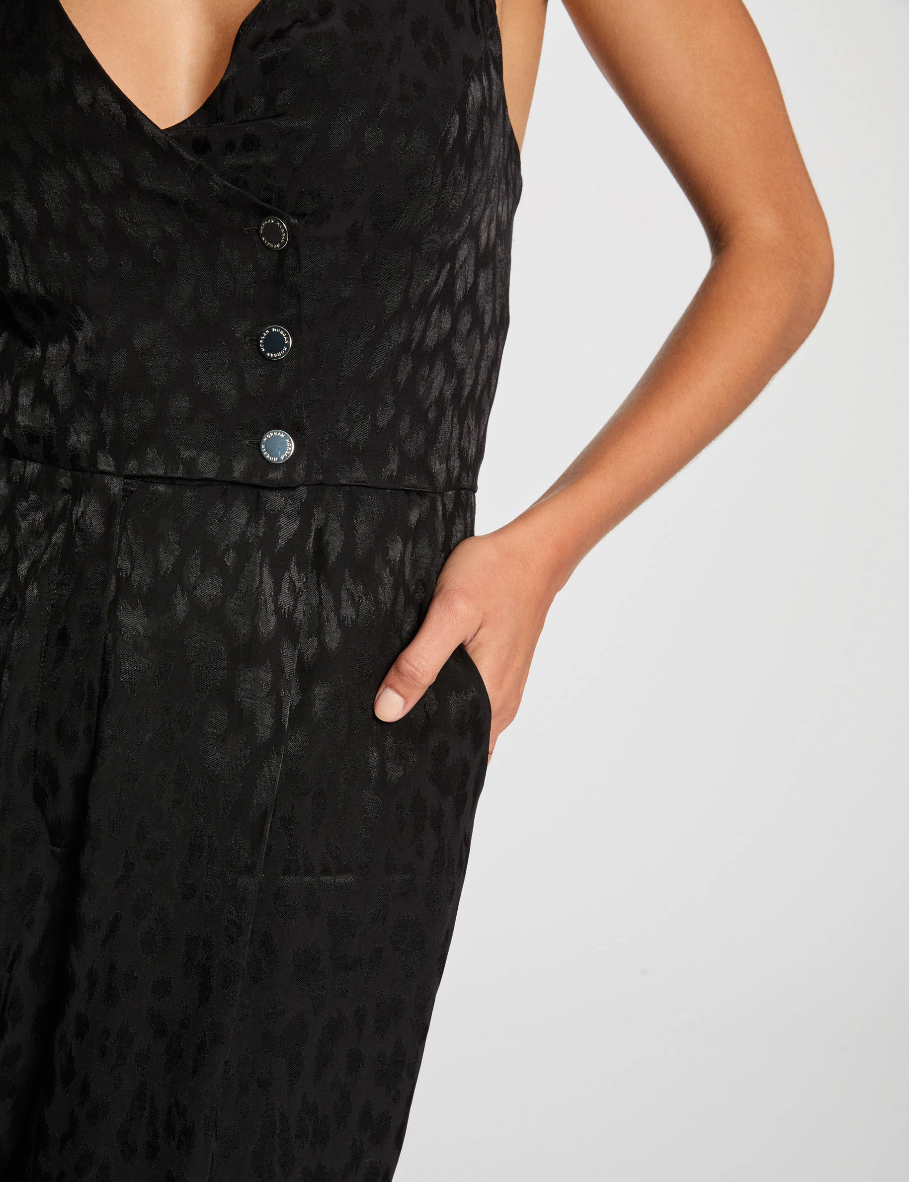 combinaison longue col en v noir femme Combinaison longue col en V noir femme