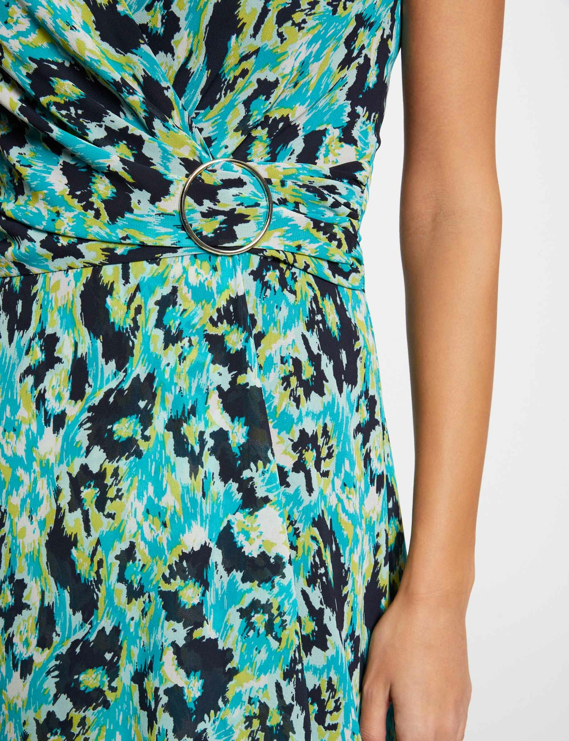 Printed waisted maxi dress green ladies'