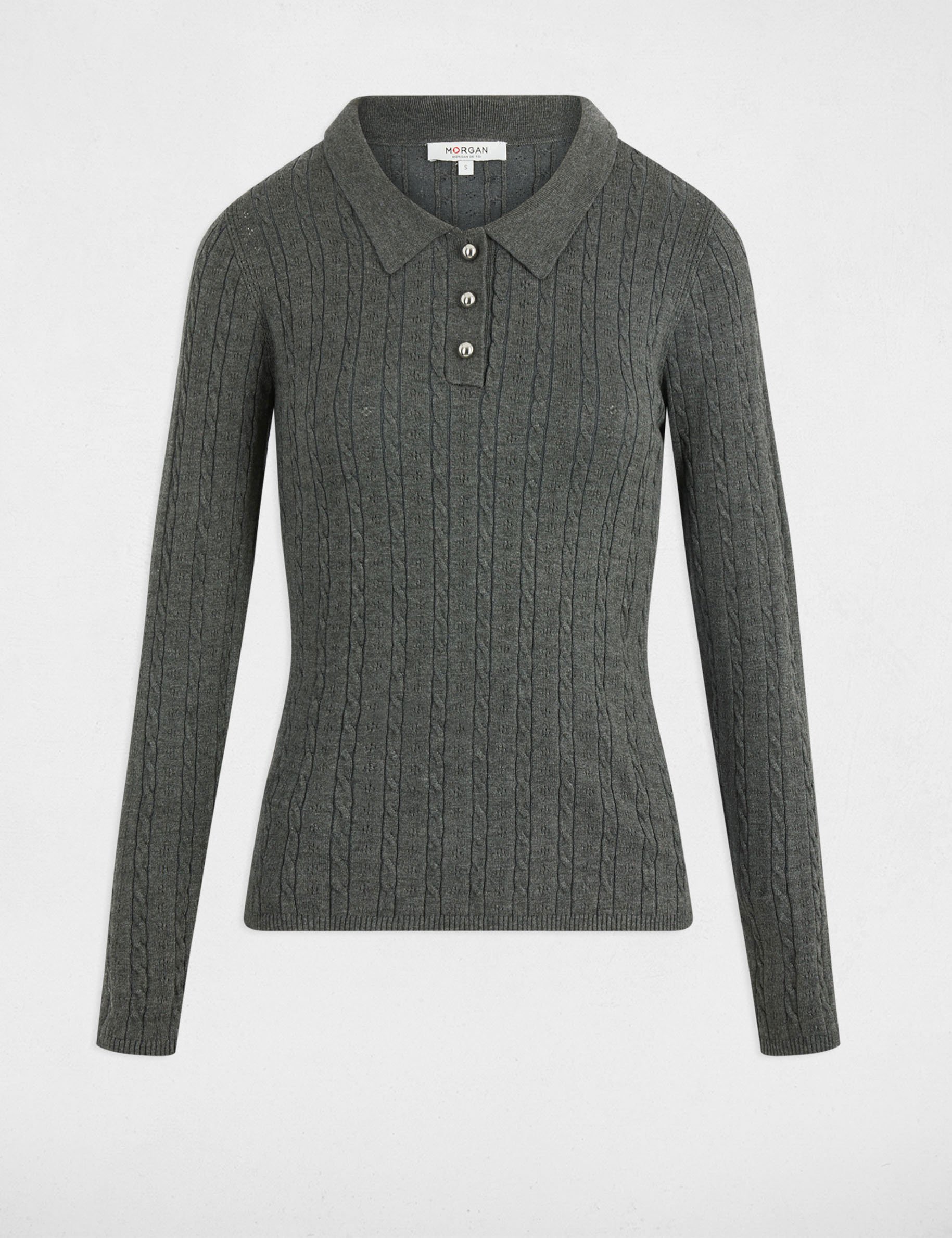 Fitted sweater with polo collar dark grey women