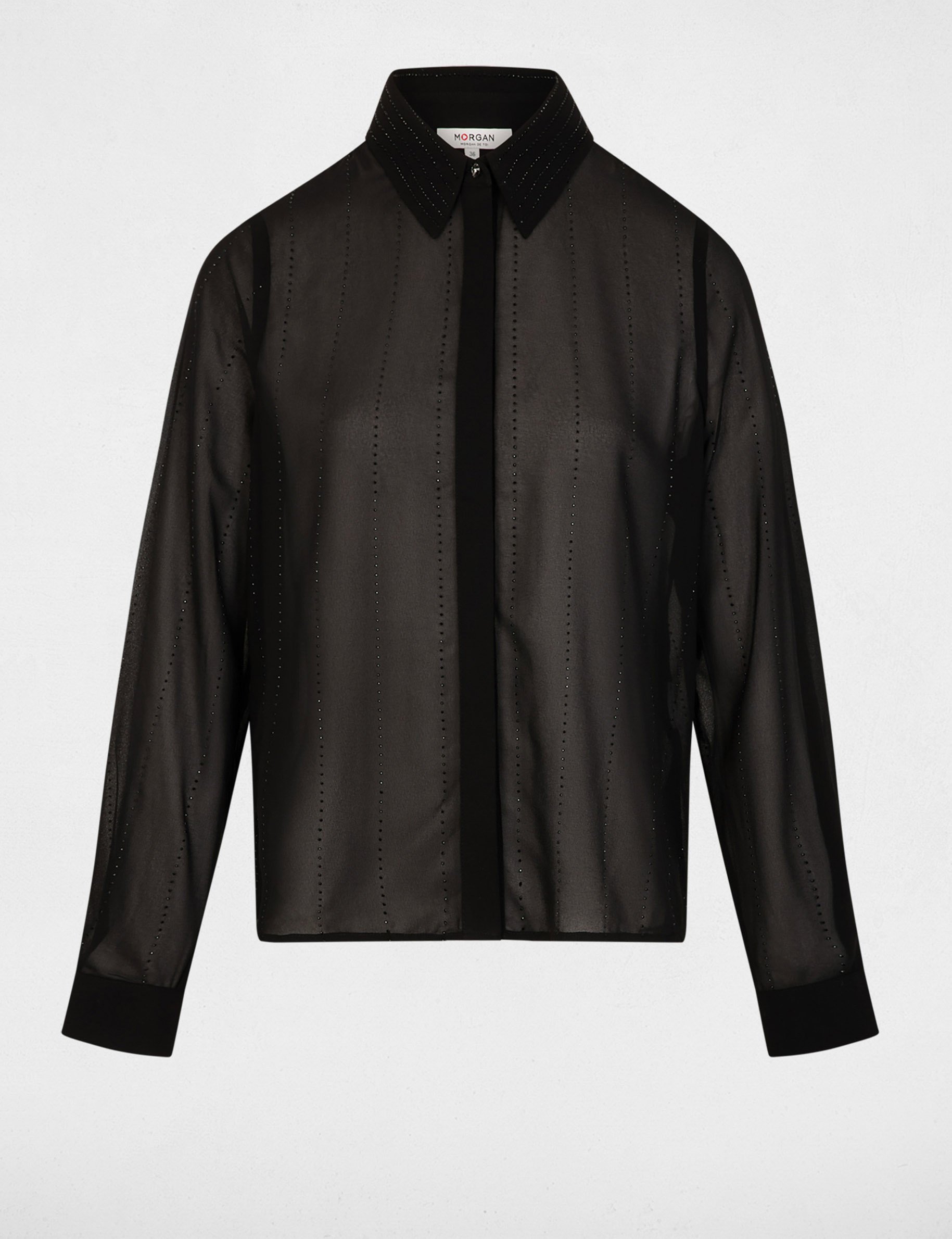 Chemise droite strass noir femme