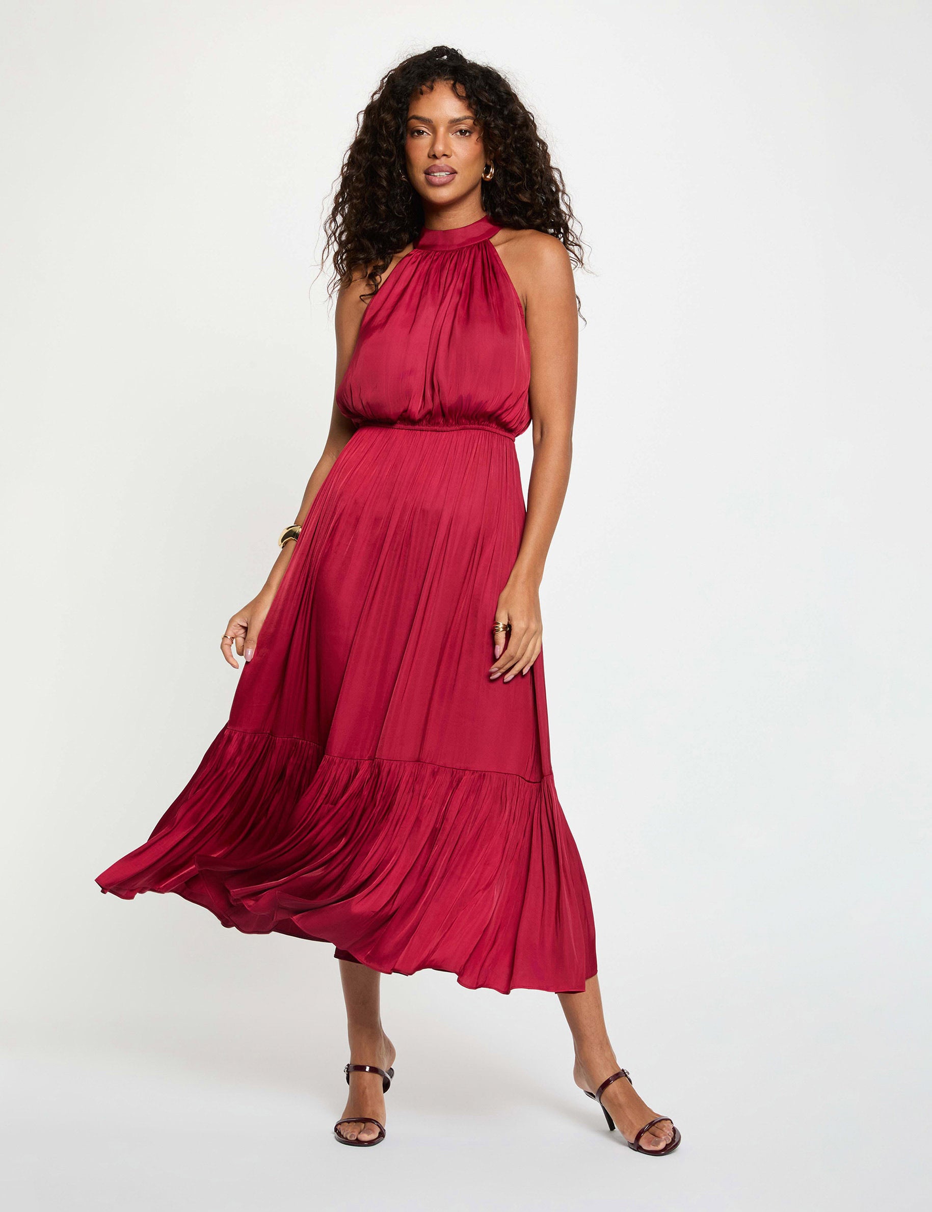 Maxi loose A-line dress bordeaux women