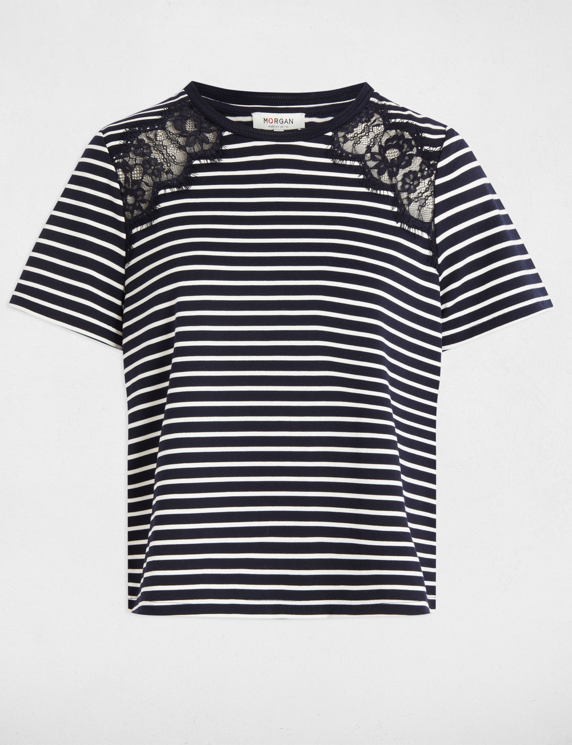 Striped short-sleeved t-shirt navy blue women
