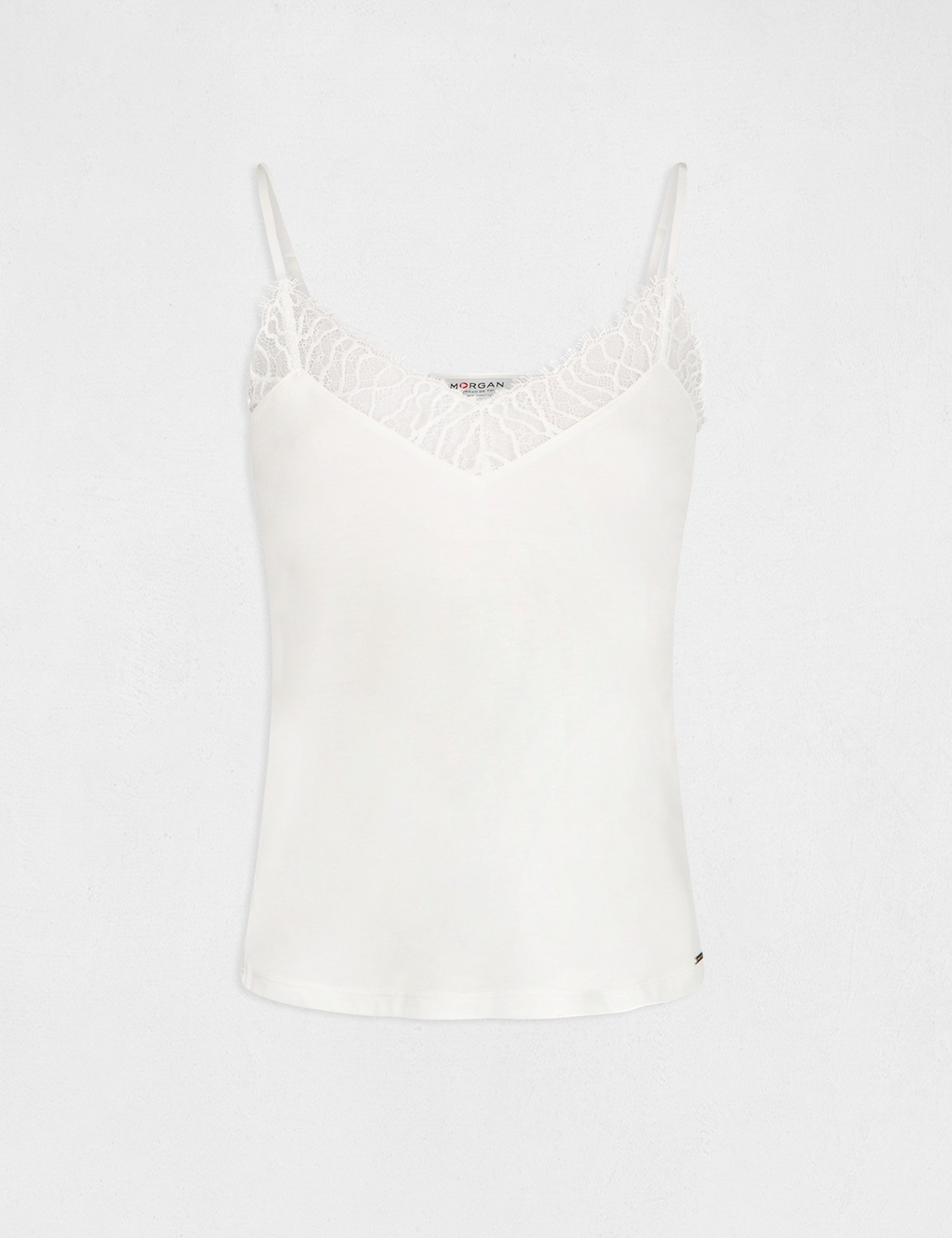 Vest top with thin straps and lace ecru ladies'