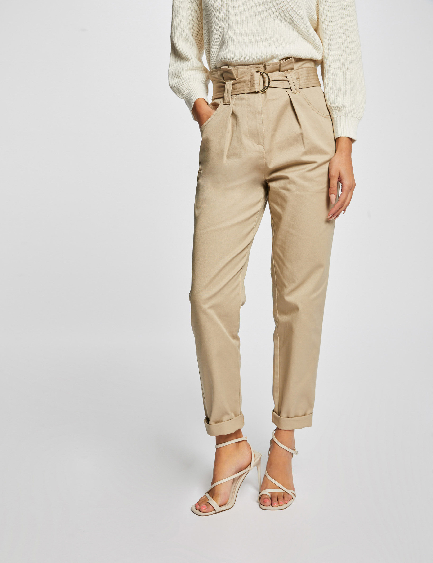 Belted peg trousers beige ladies' Belted peg trousers beige ladies'