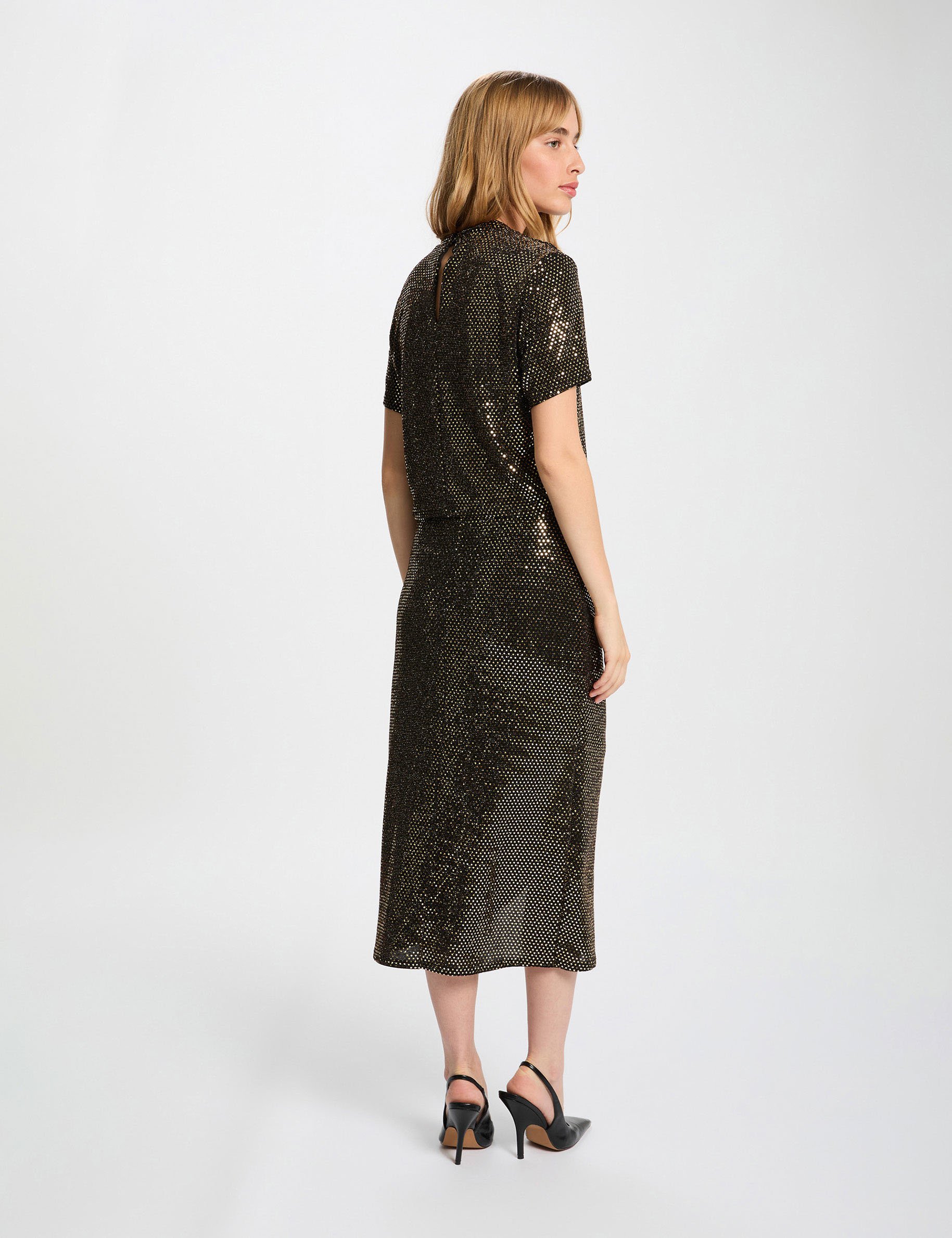 T-shirt sequins col montant jaune or femme