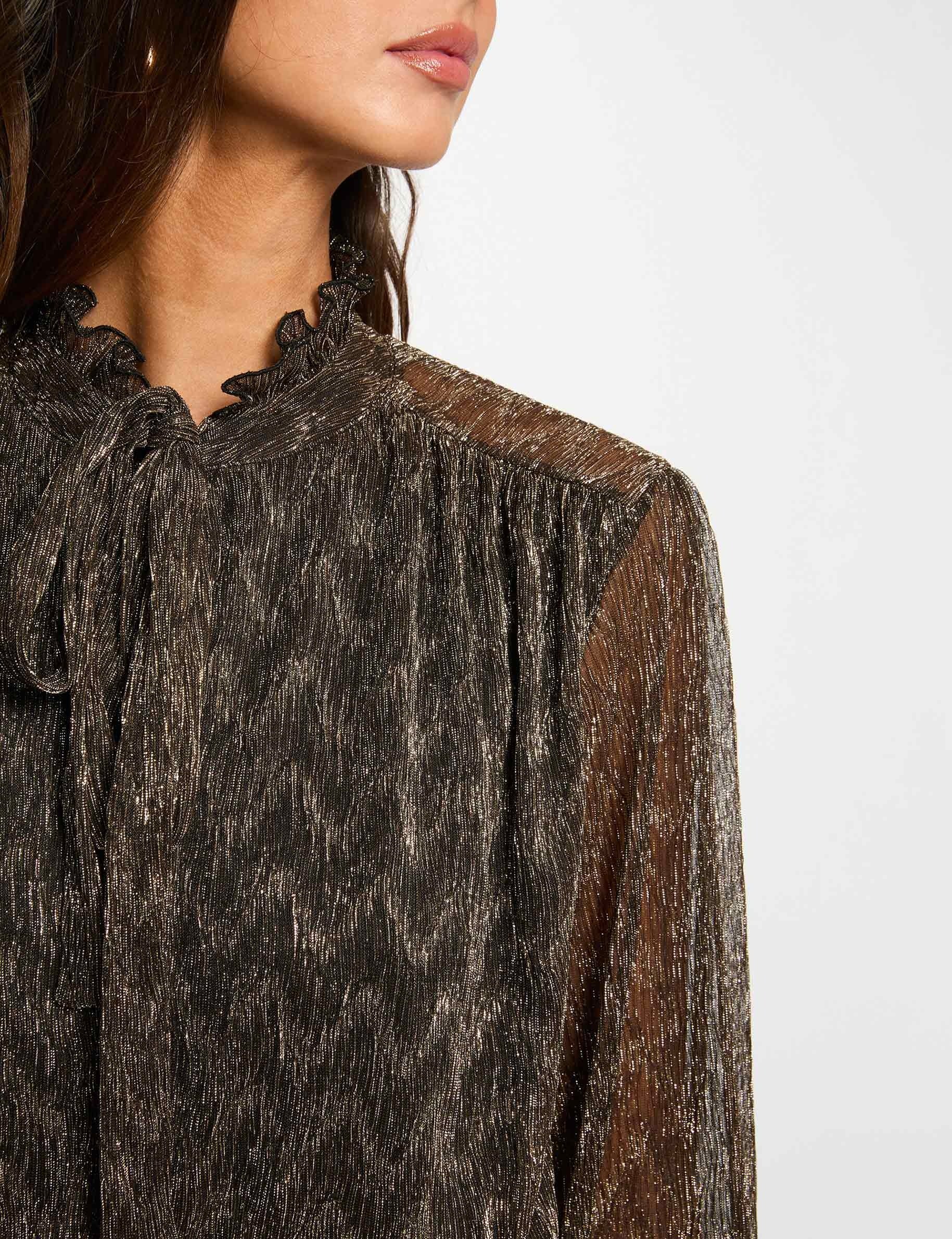 T-shirt col lavallière jaune or femme