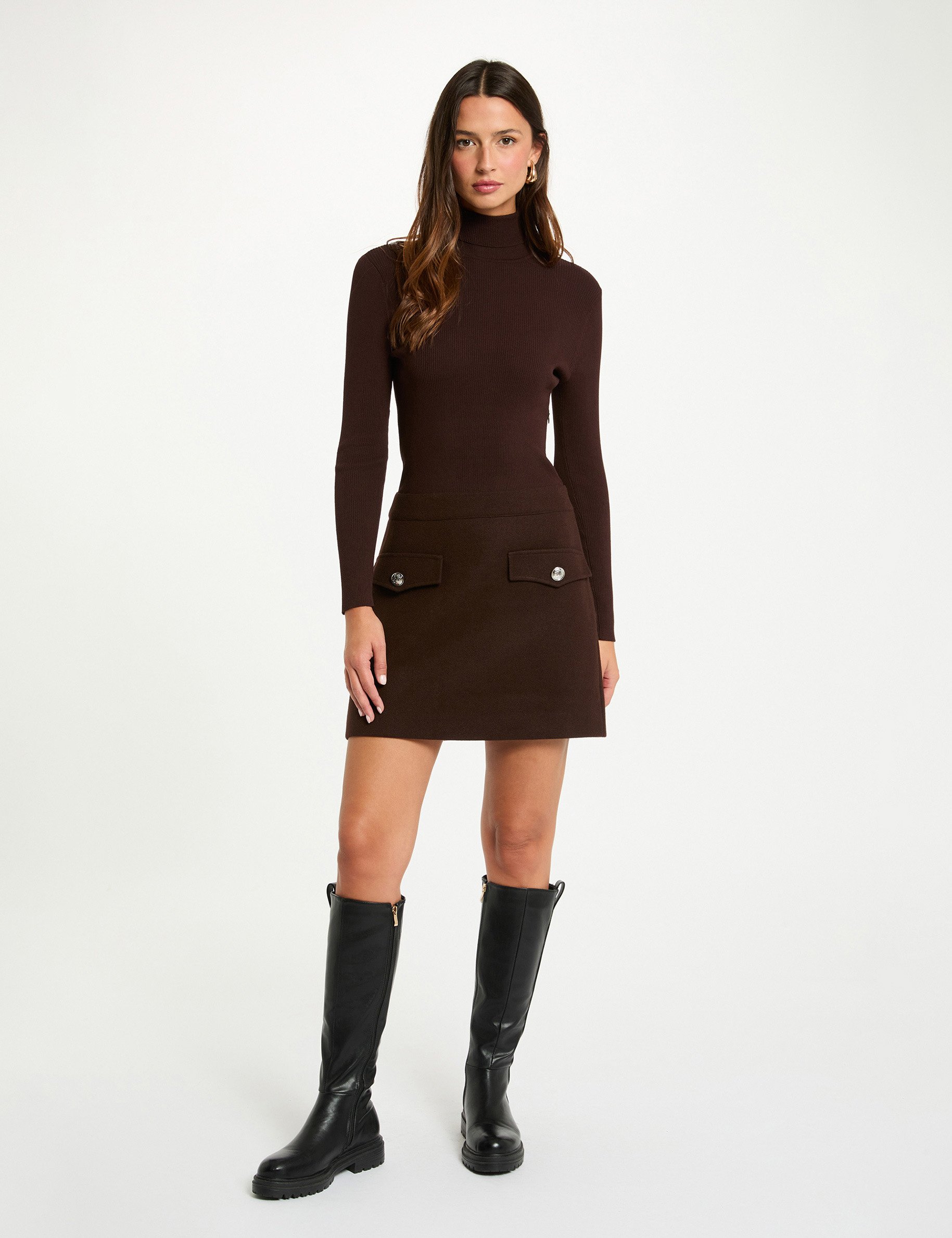 2 in 1 fitted mini dress dark brown women