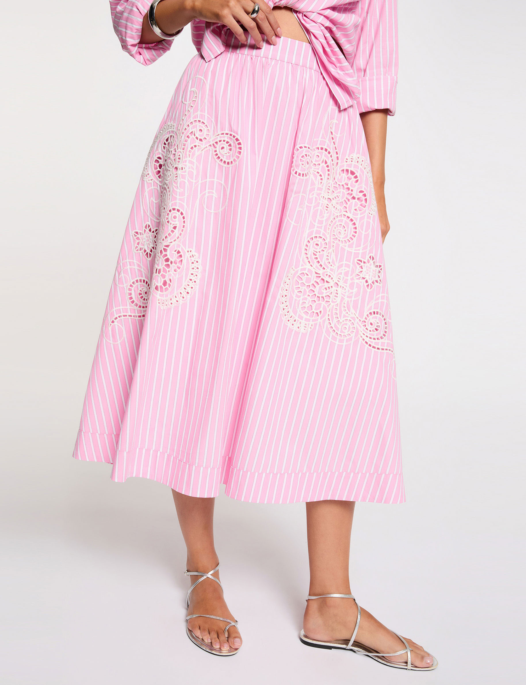 Flared long skirt pink women