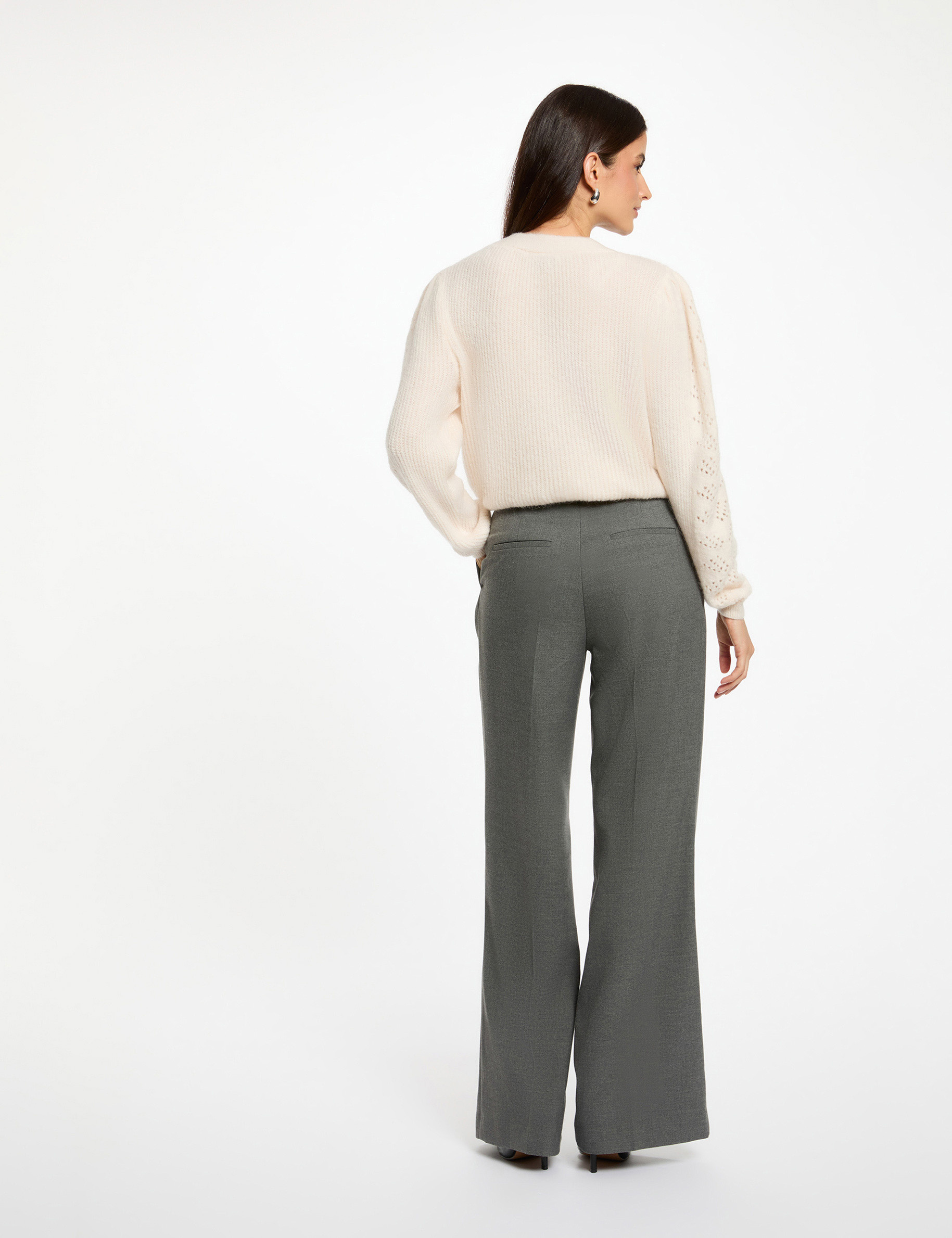 Fitted cardigan with V-neck ivory women