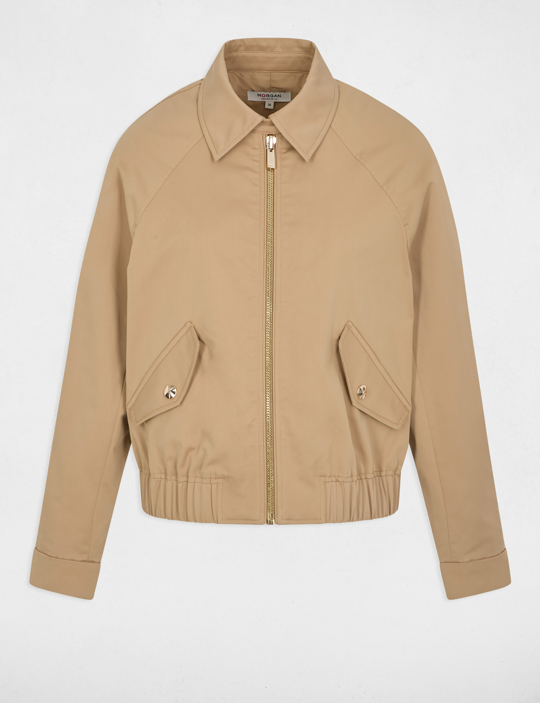 Short jacket with open collar beige women