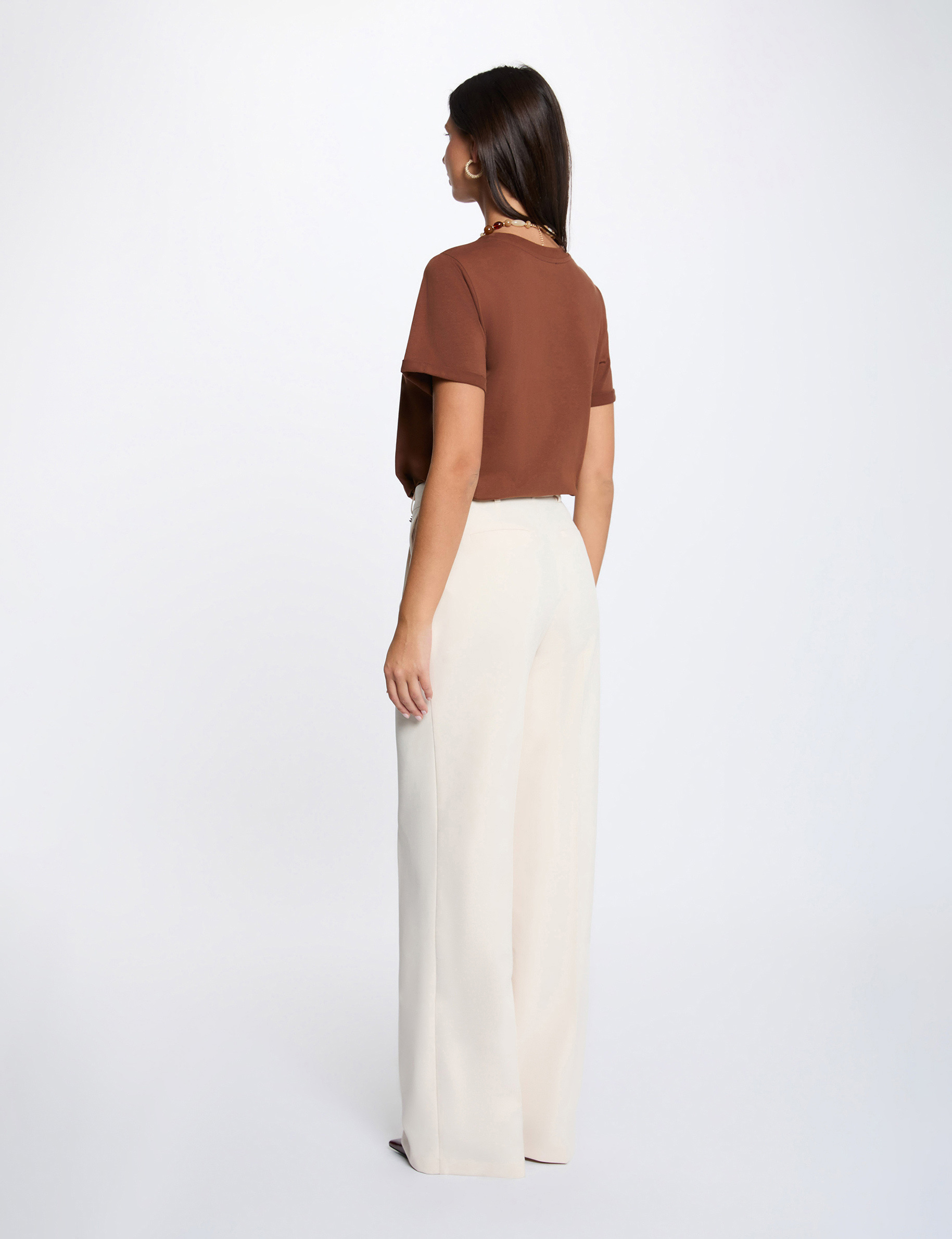 Round neck short-sleeve t-shirt cognac brown women
