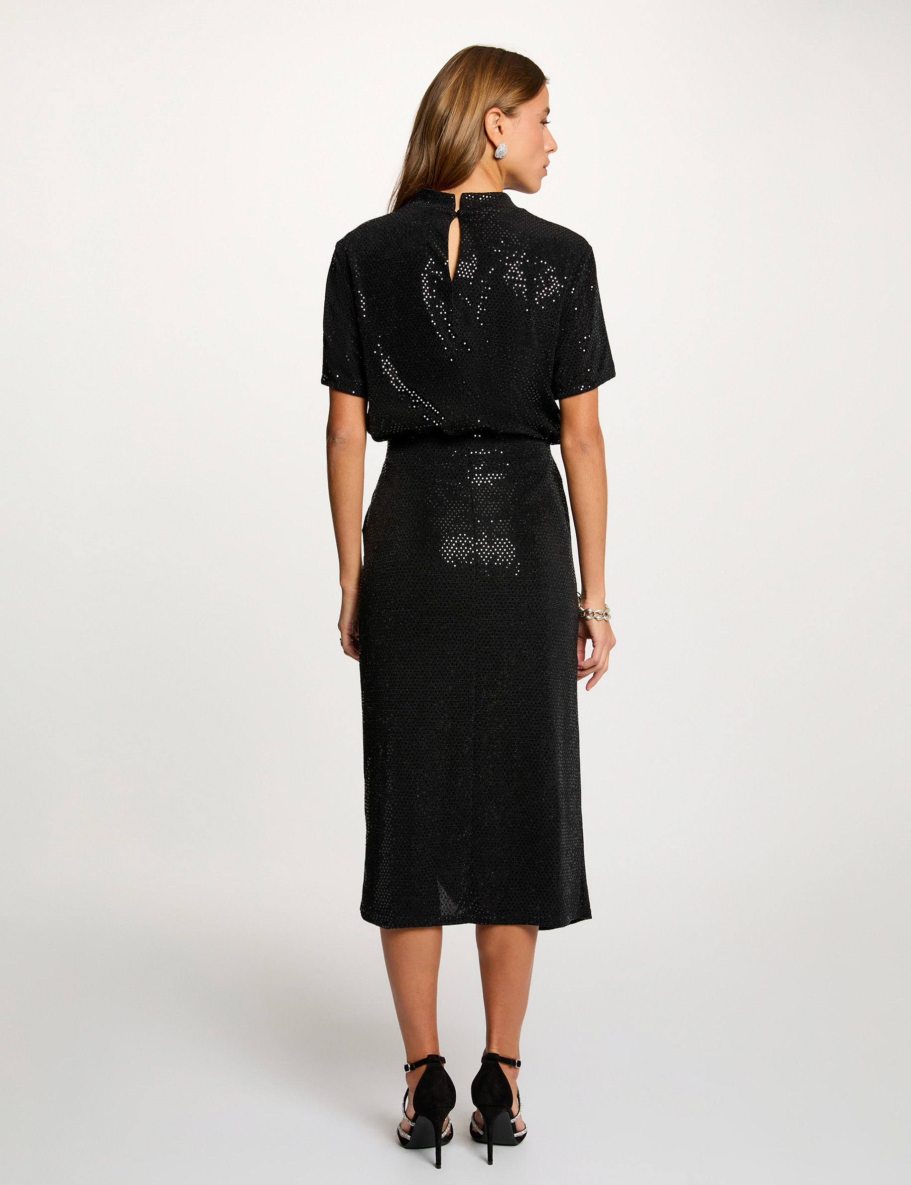 High neck sequin t-shirt black women