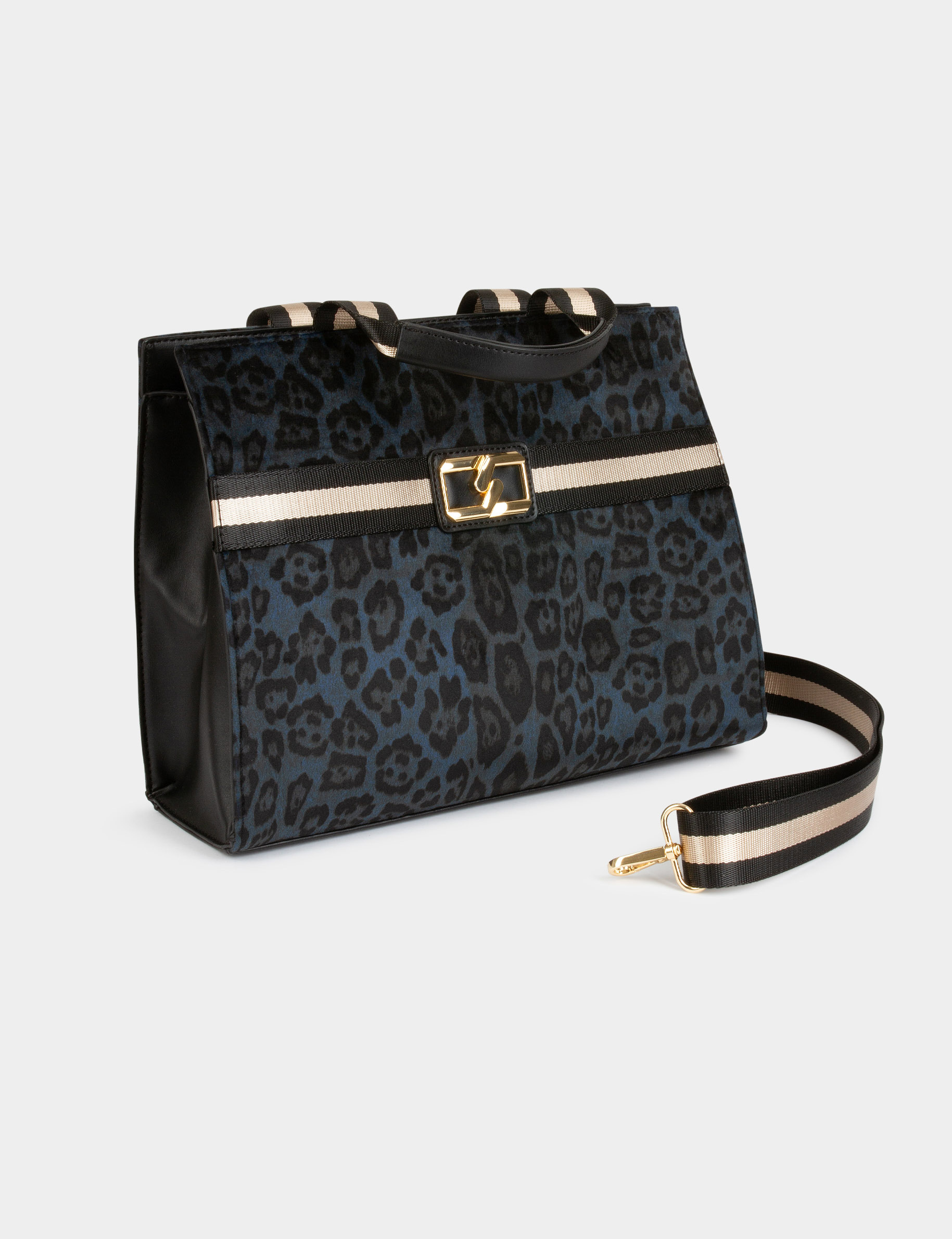 Rectangular shopper bag leopard print green ladies'