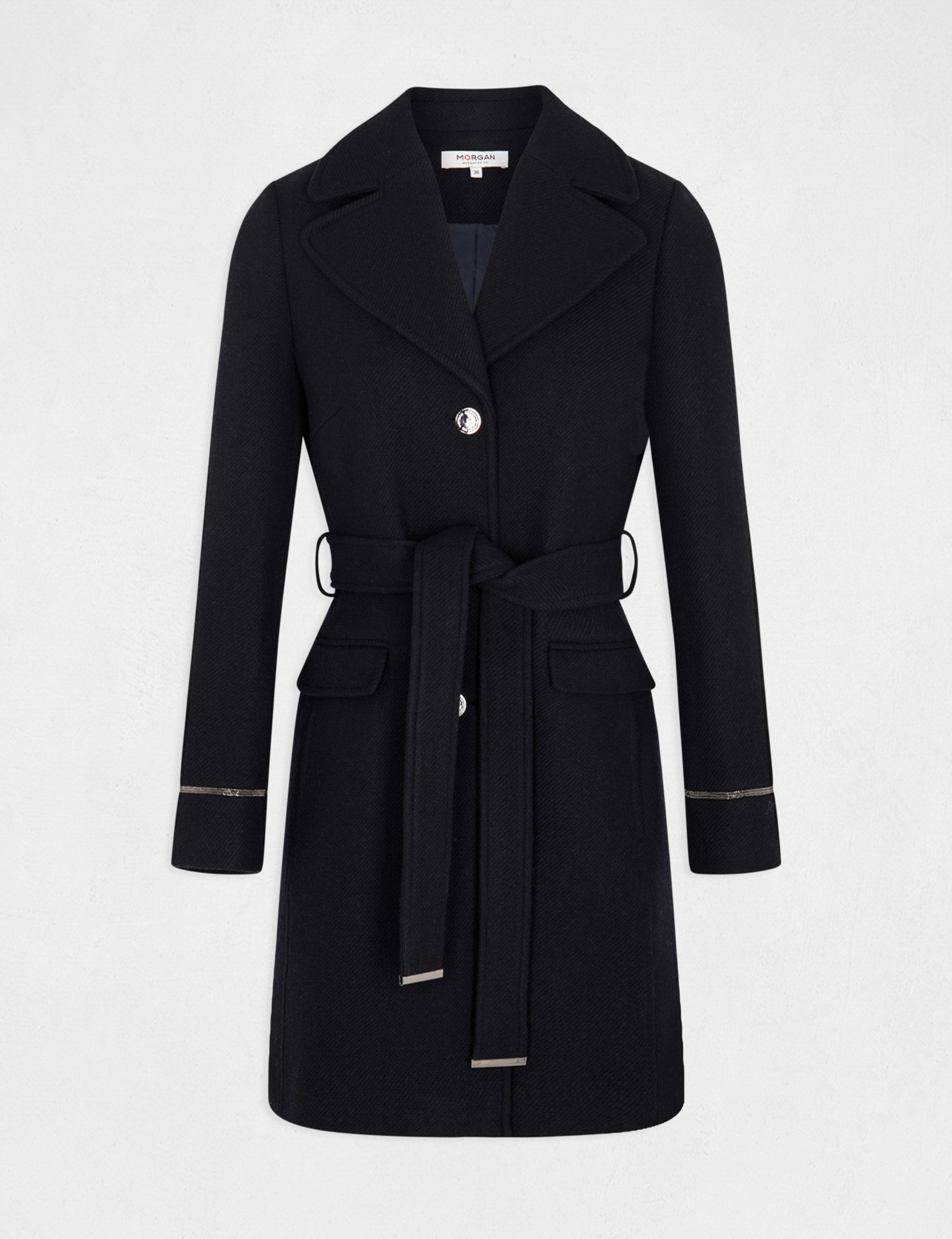 Straight belted coat navy ladies' Straight belted coat navy ladies'
