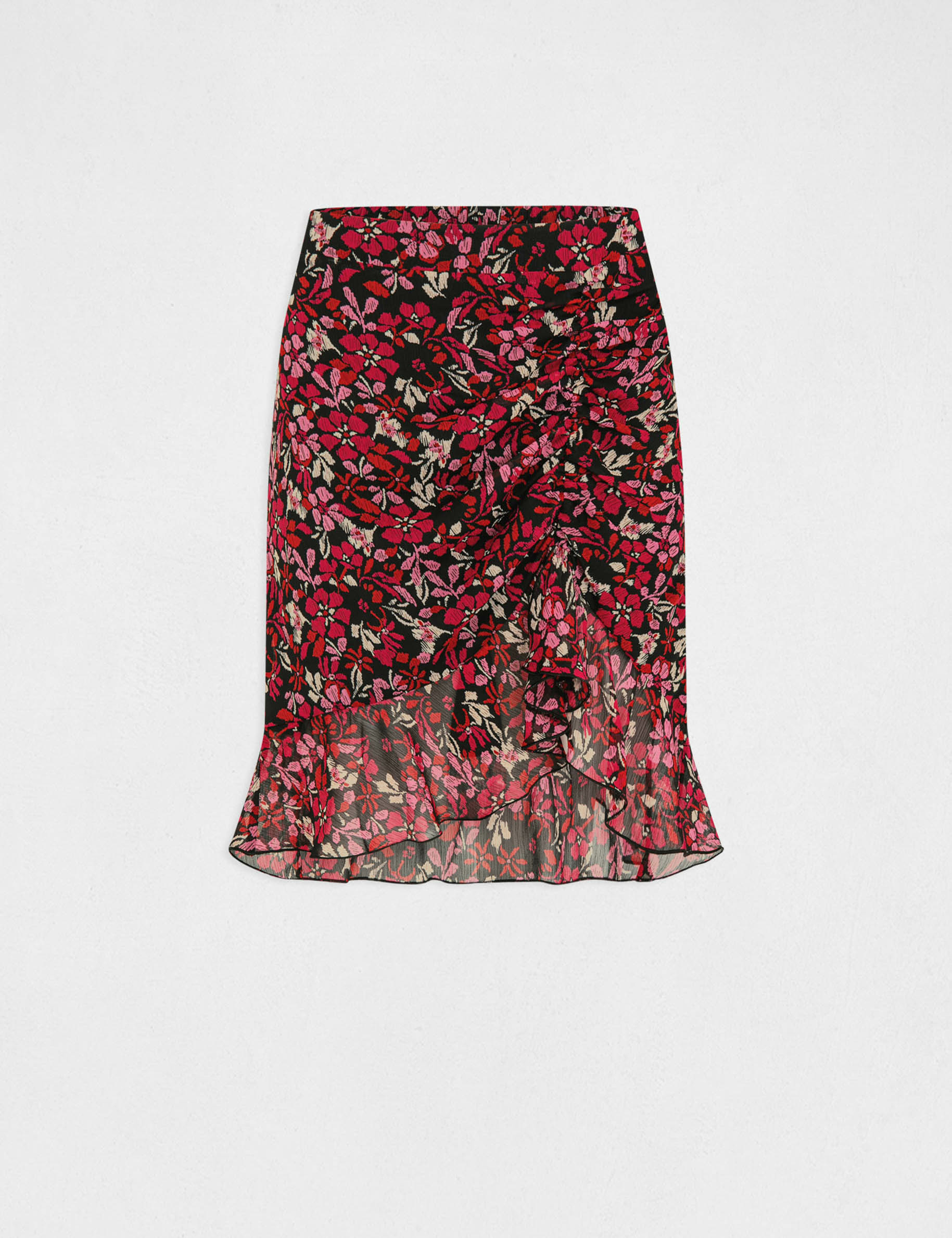 Shirred straight skirt with floral print multico ladies'