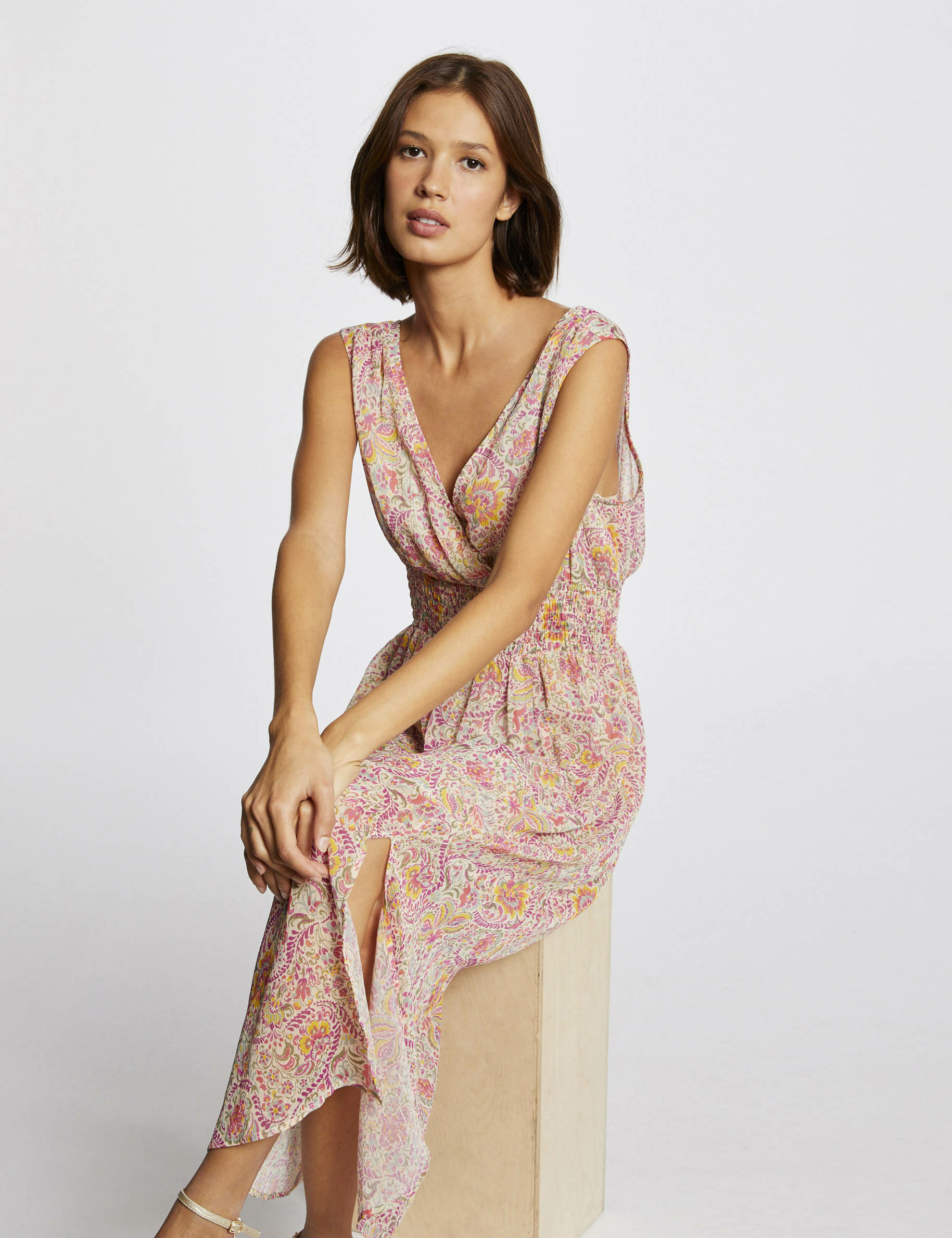 Midi straight dress with vegetal print multico ladies' Midi straight dress with vegetal print multico ladies'
