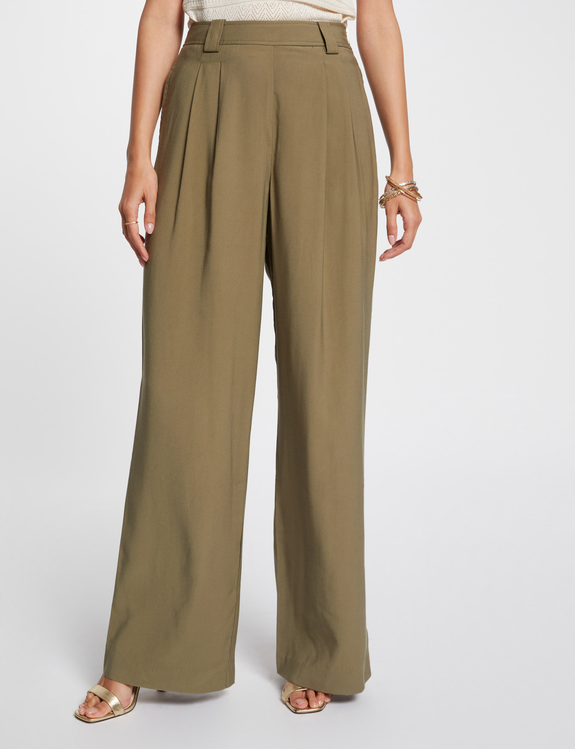 Loose wide leg trousers khaki green women Morgan