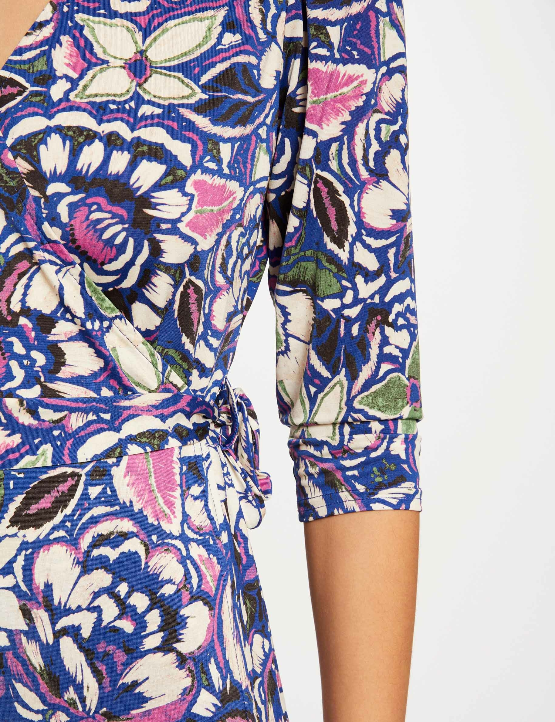 wrap dress with vegetal print multicolored women Wrap dress with vegetal print multicolored women