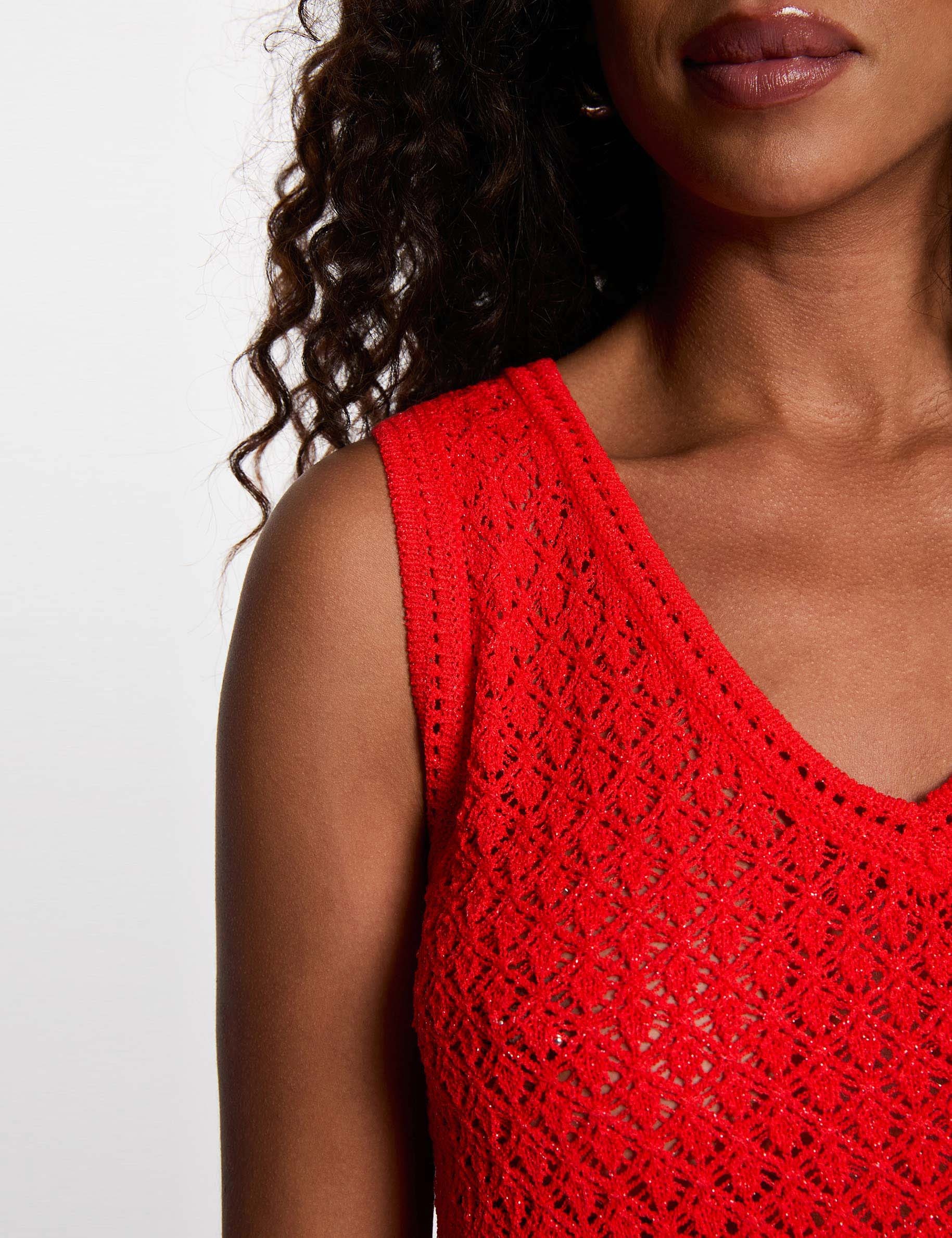 Crochet top with v-neck bright red women