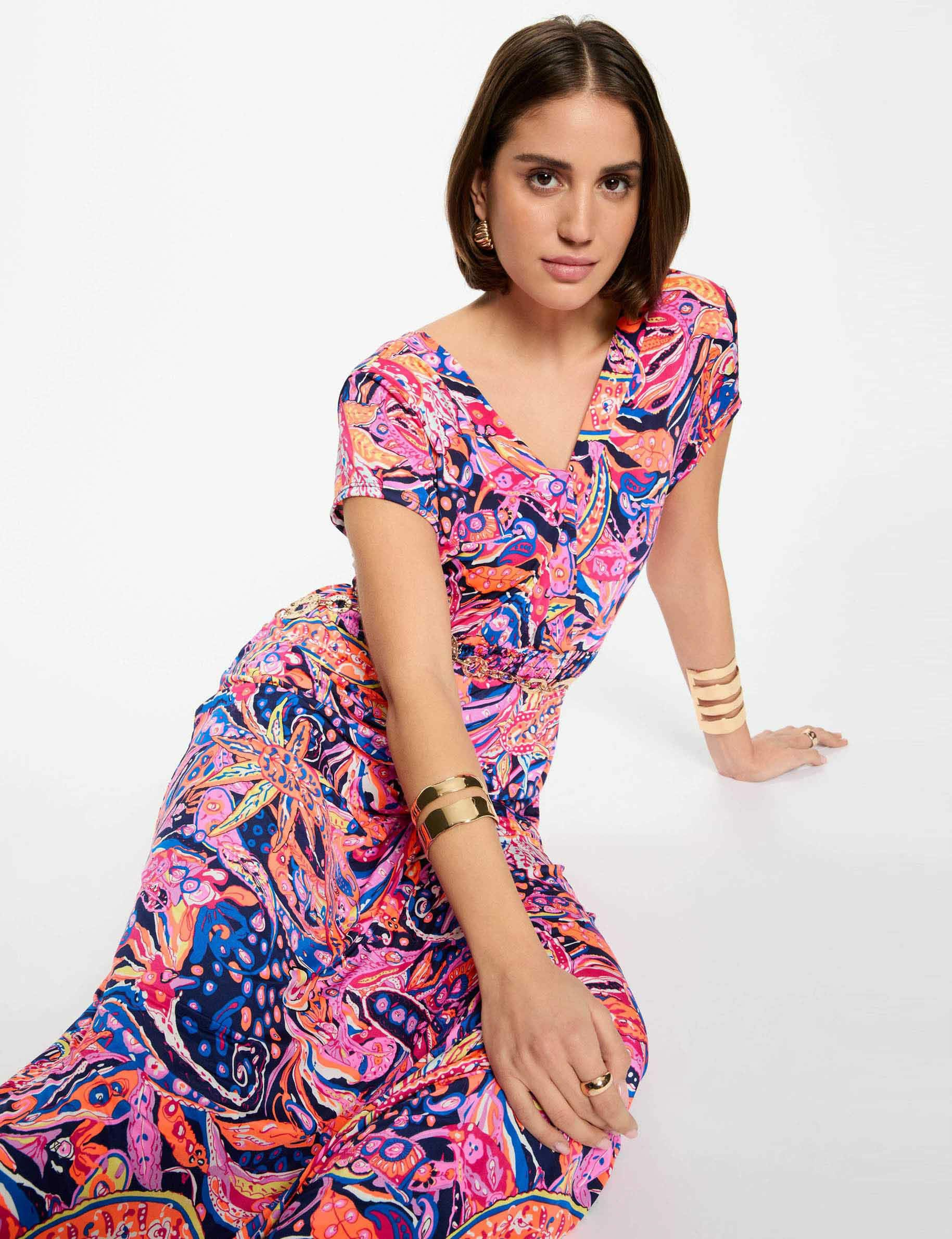 printed maxi straight dress multicolor women Printed maxi straight dress multicolor women