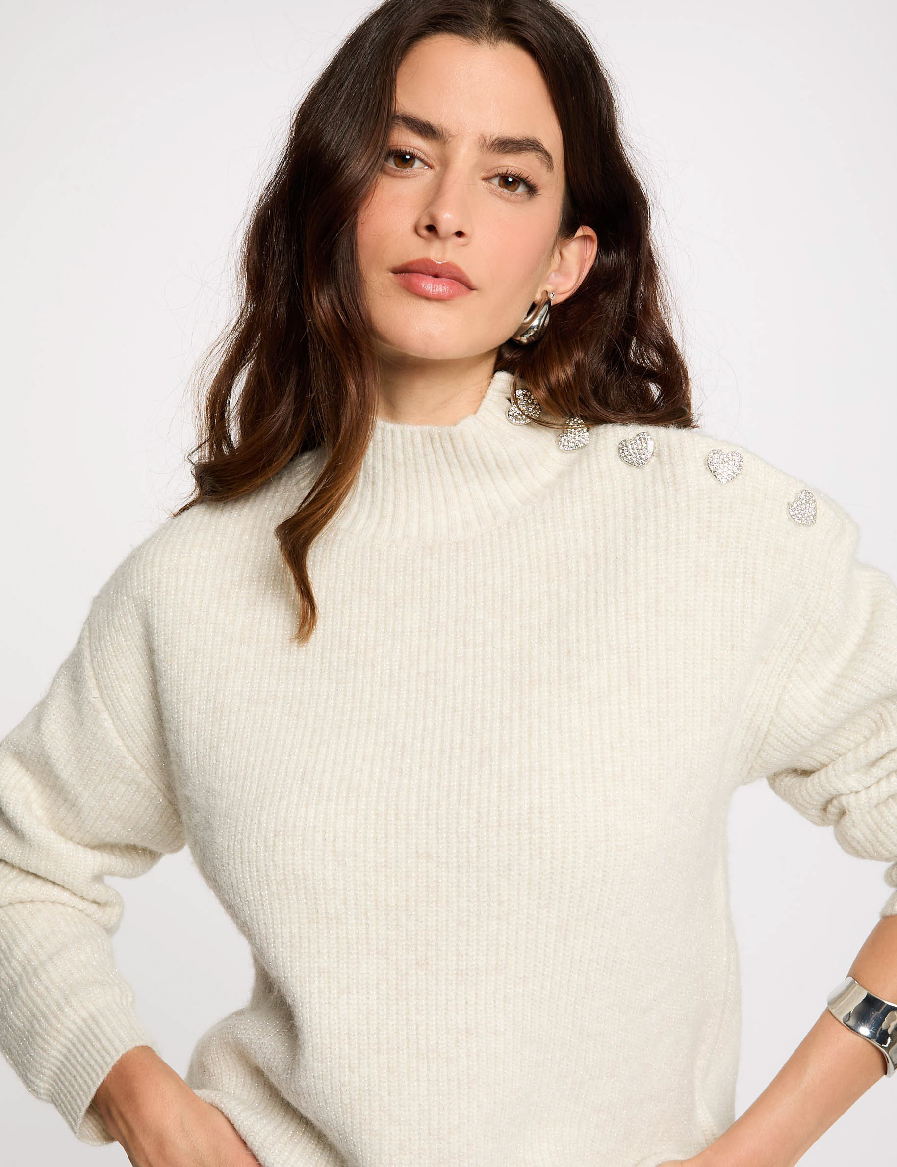 long sleeved jumper with buttons ivory women Long-sleeved jumper with buttons ivory women