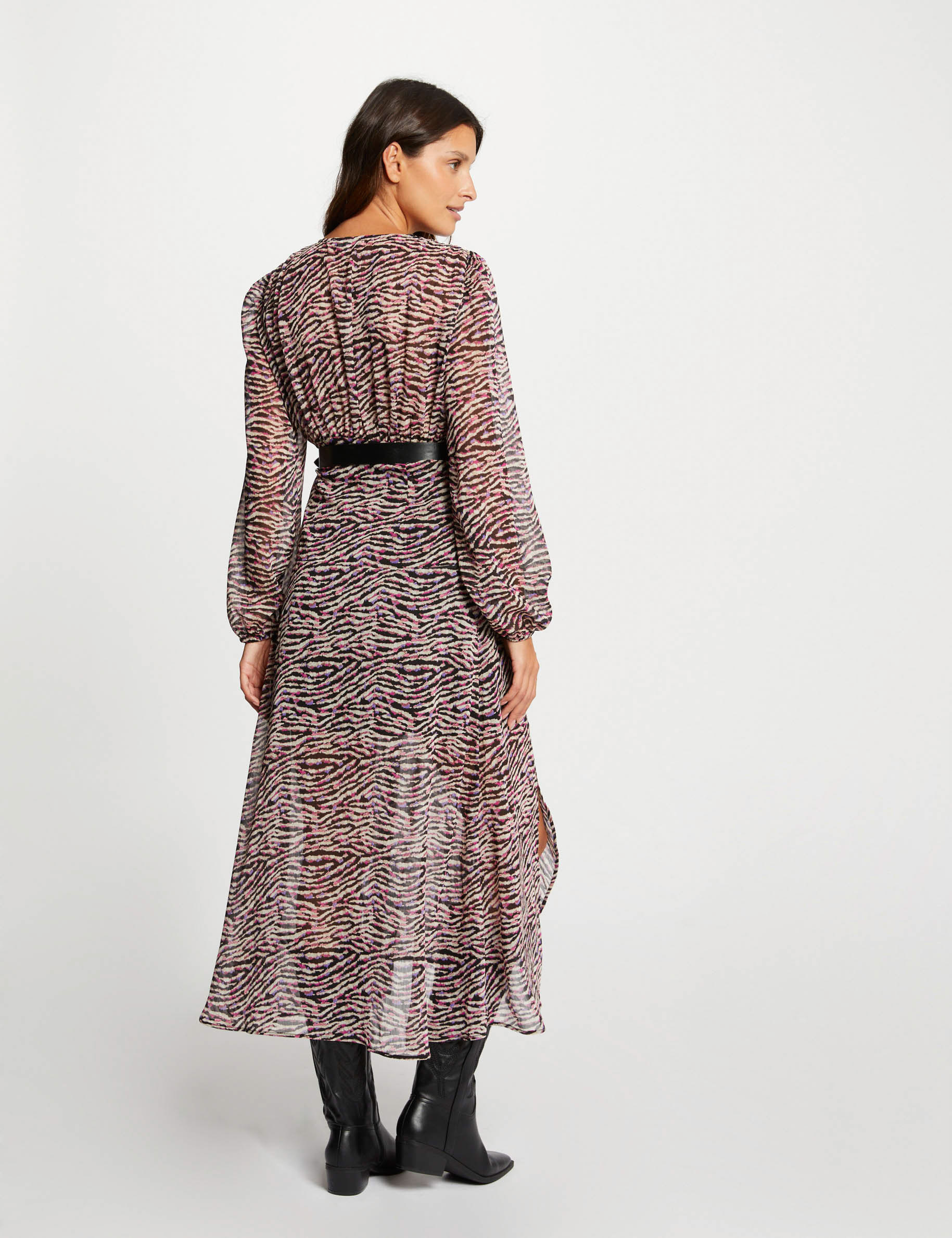 Maxi A-line dress with animal print multico ladies'