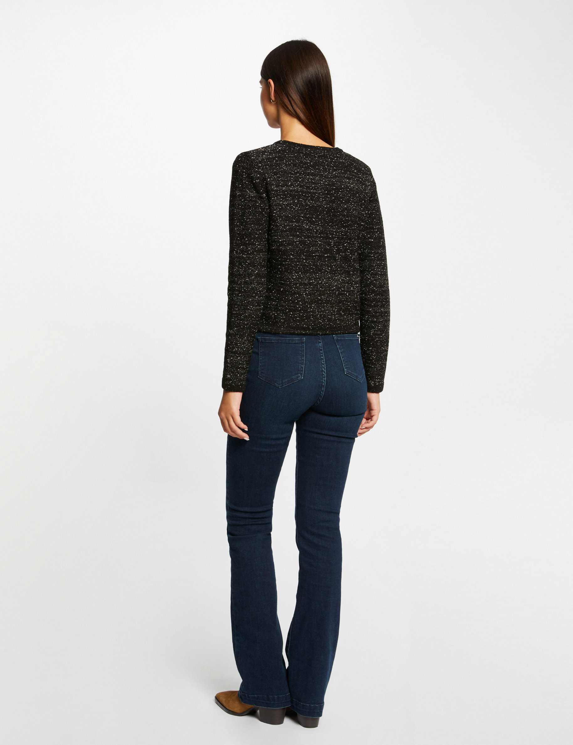 Buttoned cardigan metallised threads black ladies'