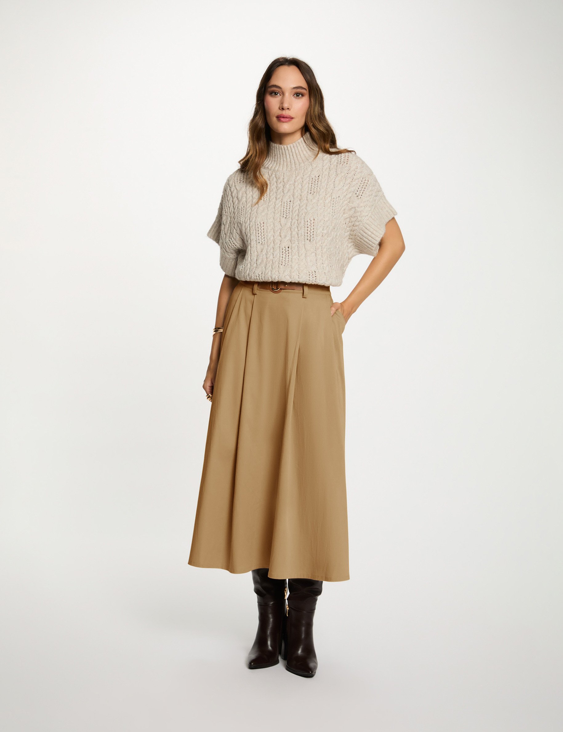 Cropped high neck sweater beige women
