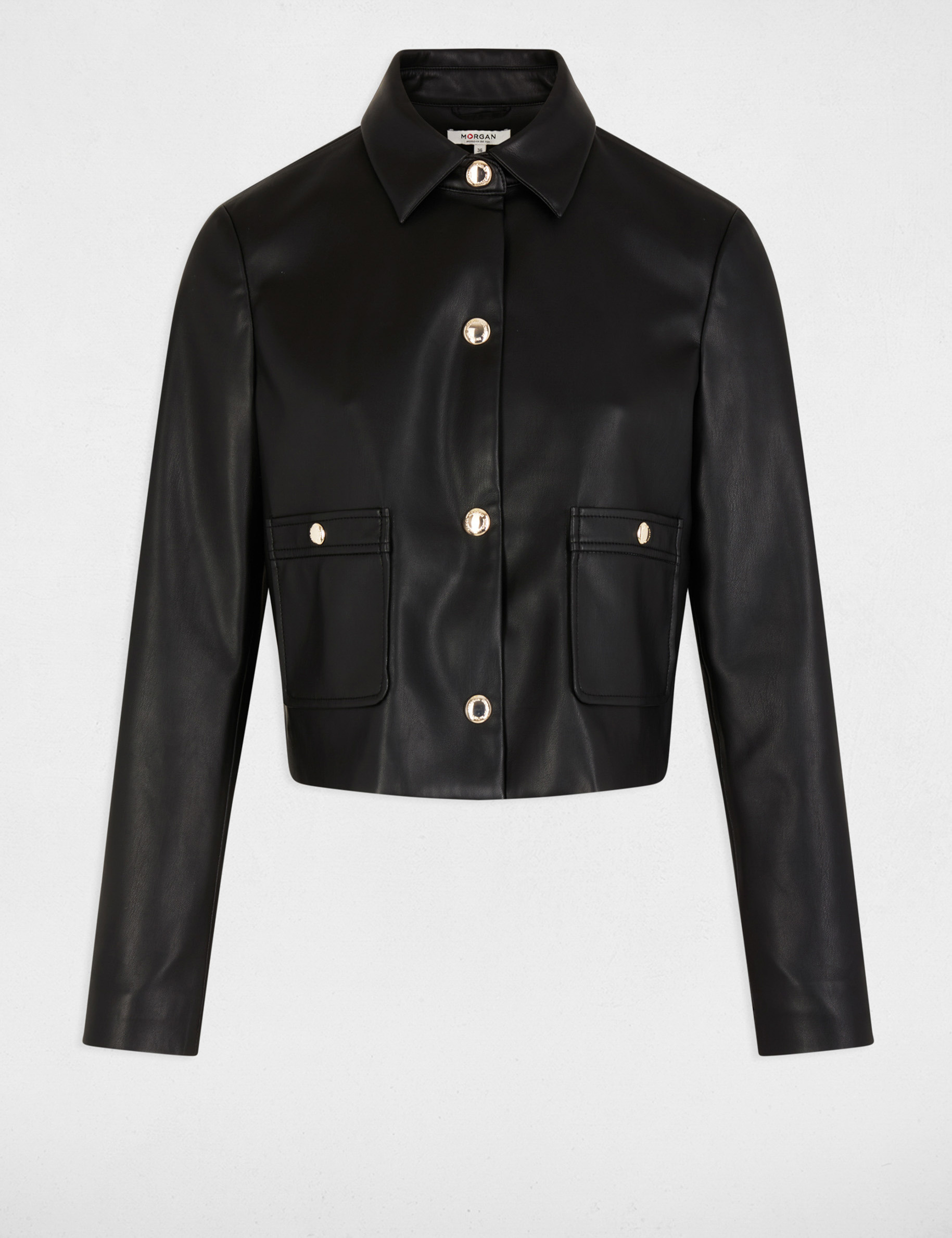 Short faux leather jacket black women Morgan