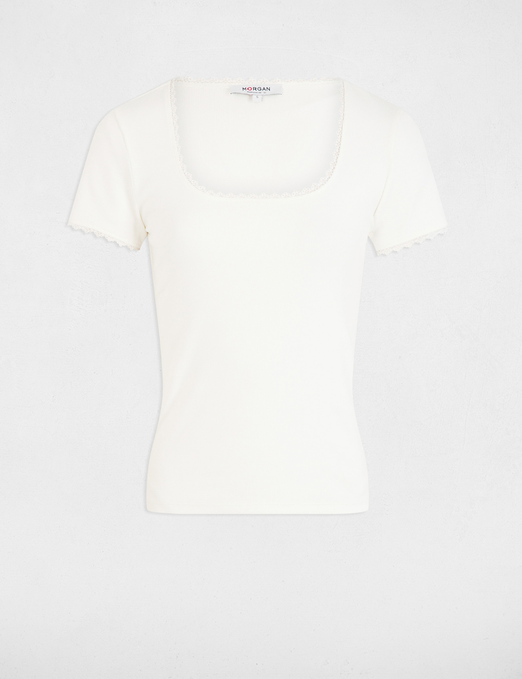 Short-sleeved ribbed t-shirt ivory women