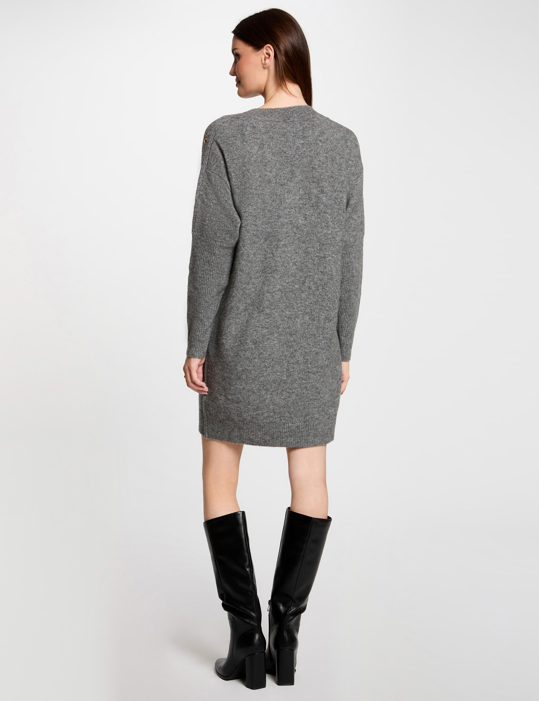 robe tricot droite a oeillets gris anthracite femme Robe tricot droite à oeillets gris anthracite femme