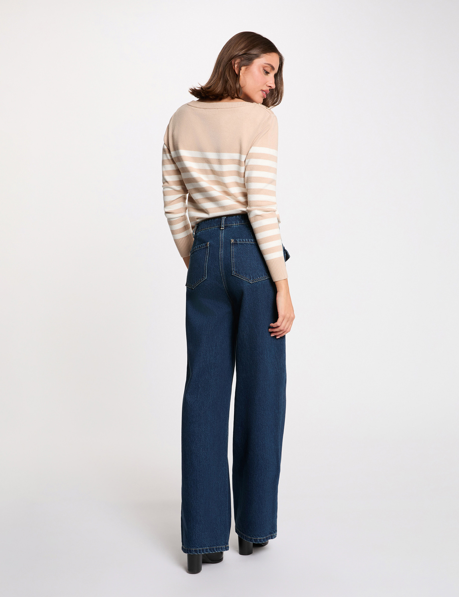 Striped embroidered sweater light brown women