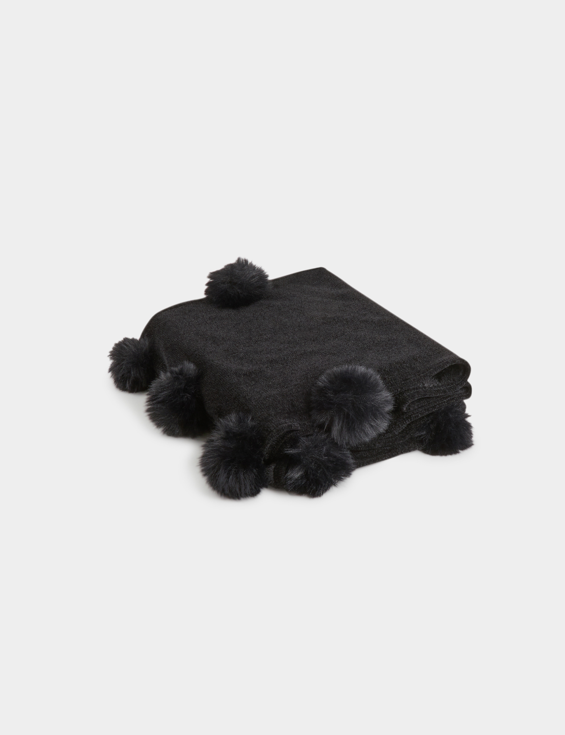 echarpe doublee a pompons noir femme Écharpe doublée à pompons noir femme