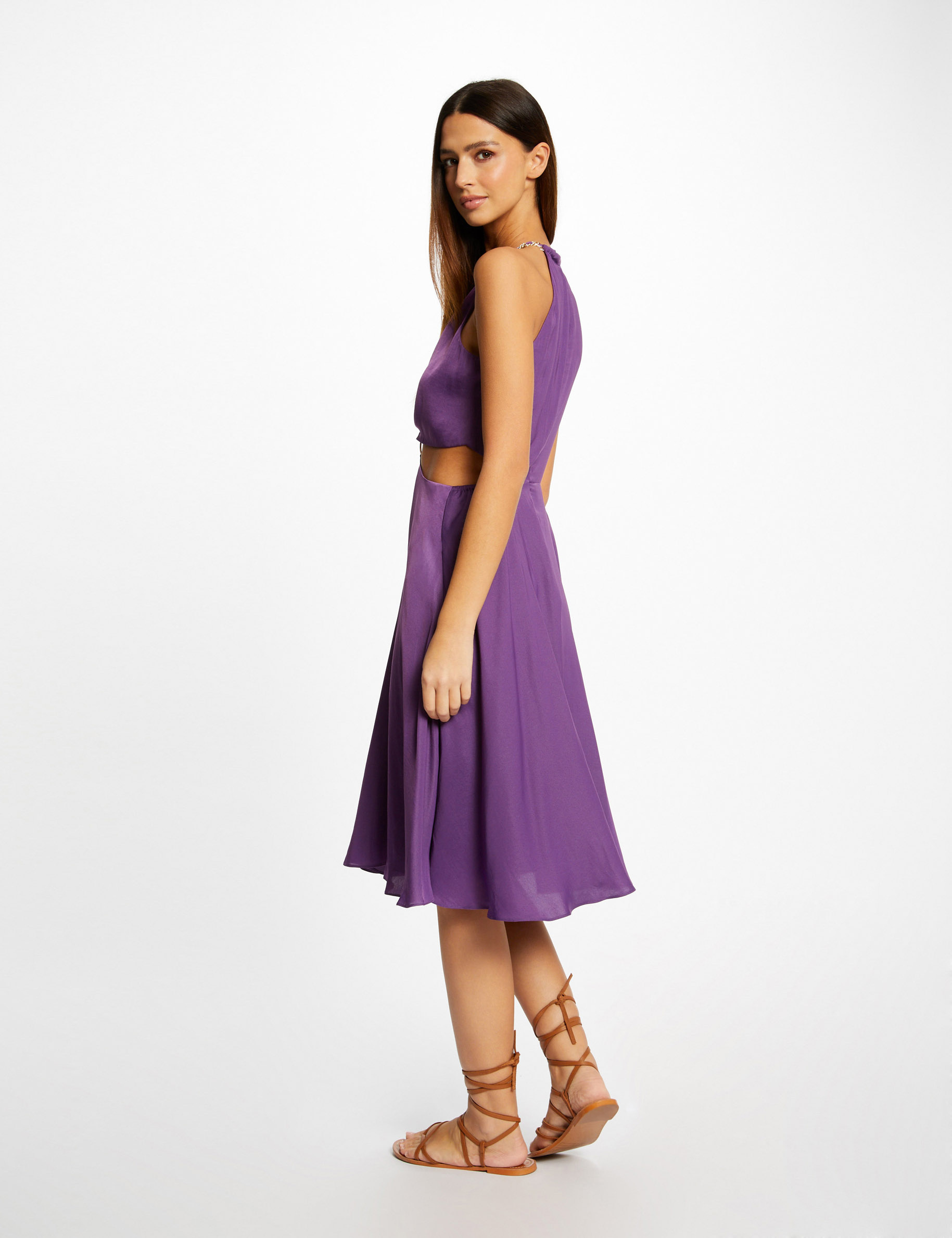 A-line dress with ring and openings dark purple ladies' A-line dress with ring and openings dark purple ladies'