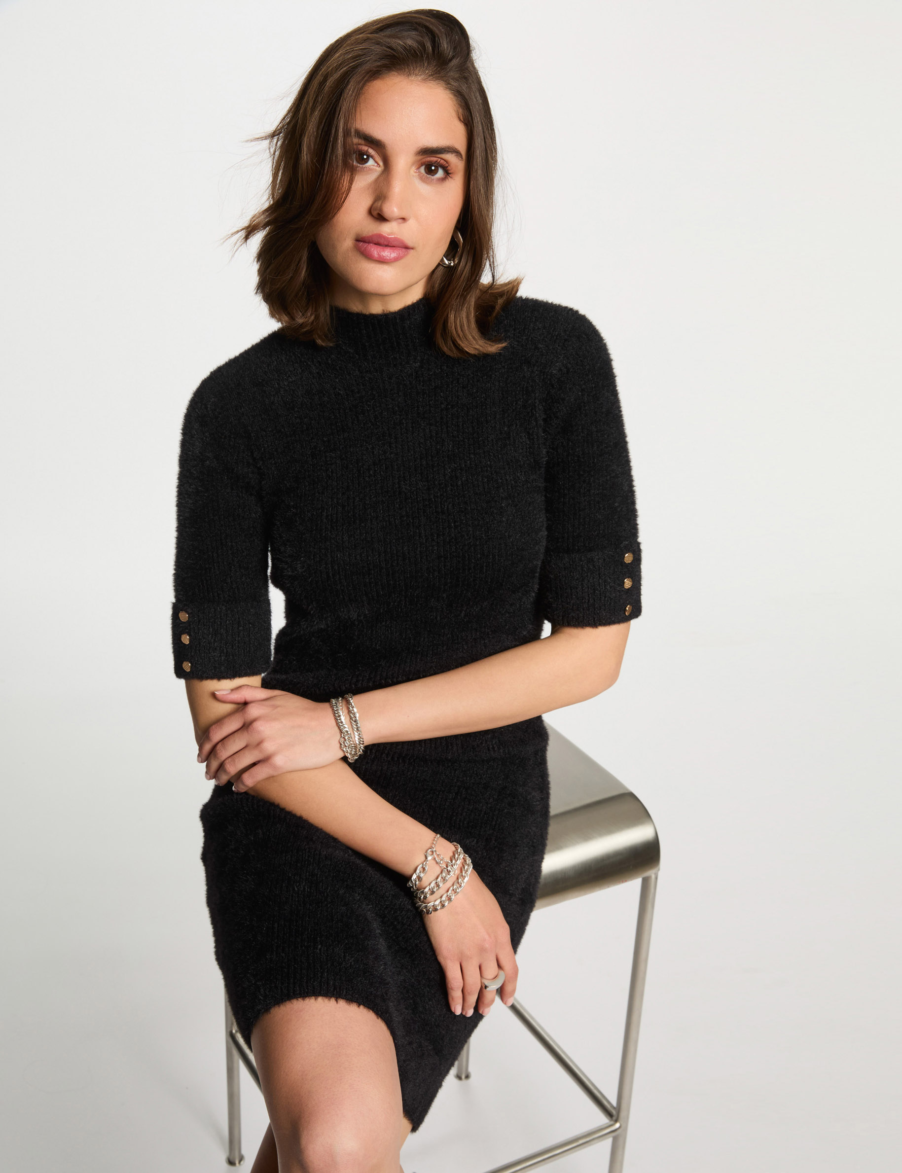 fitted jumper dress with short sleeves black women Fitted jumper dress with short sleeves black women