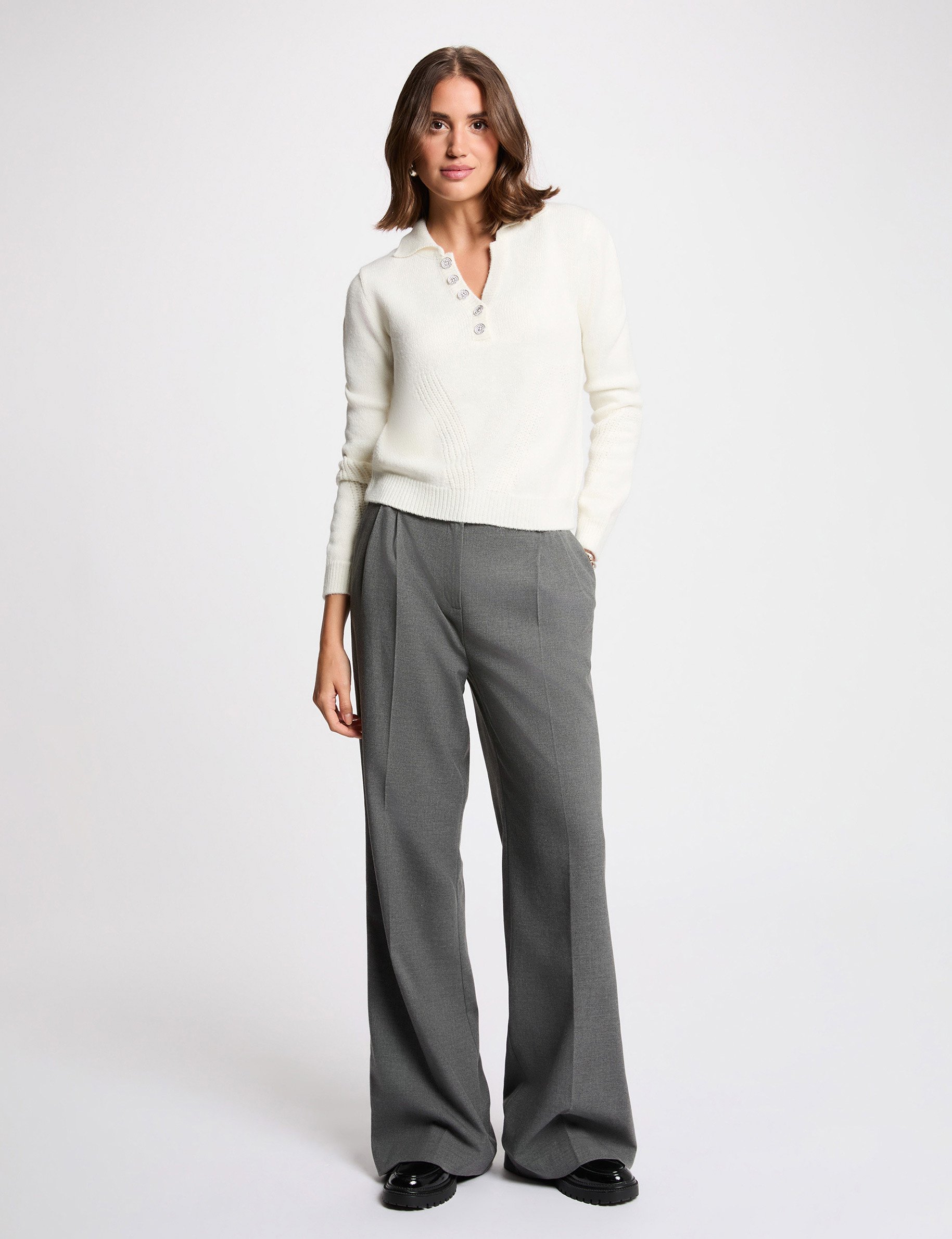 sweater with a turned down collar white women Sweater with a turned-down collar white women