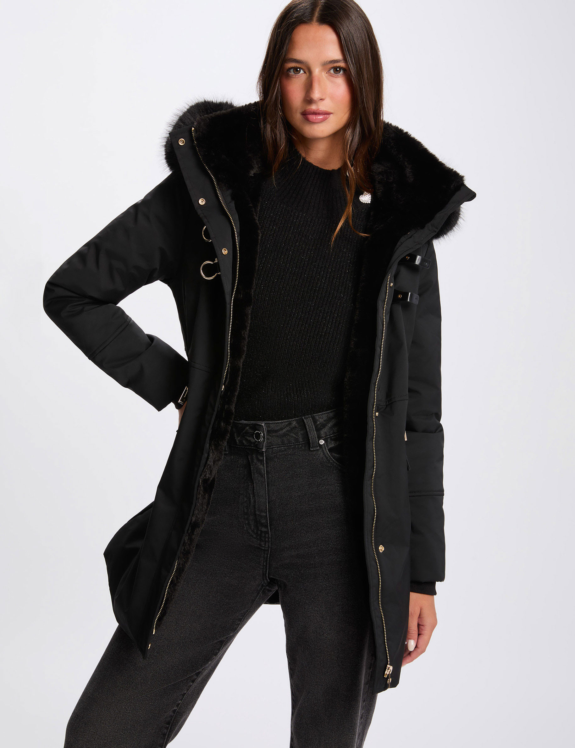straight mid length parka black women Straight mid-length parka black women