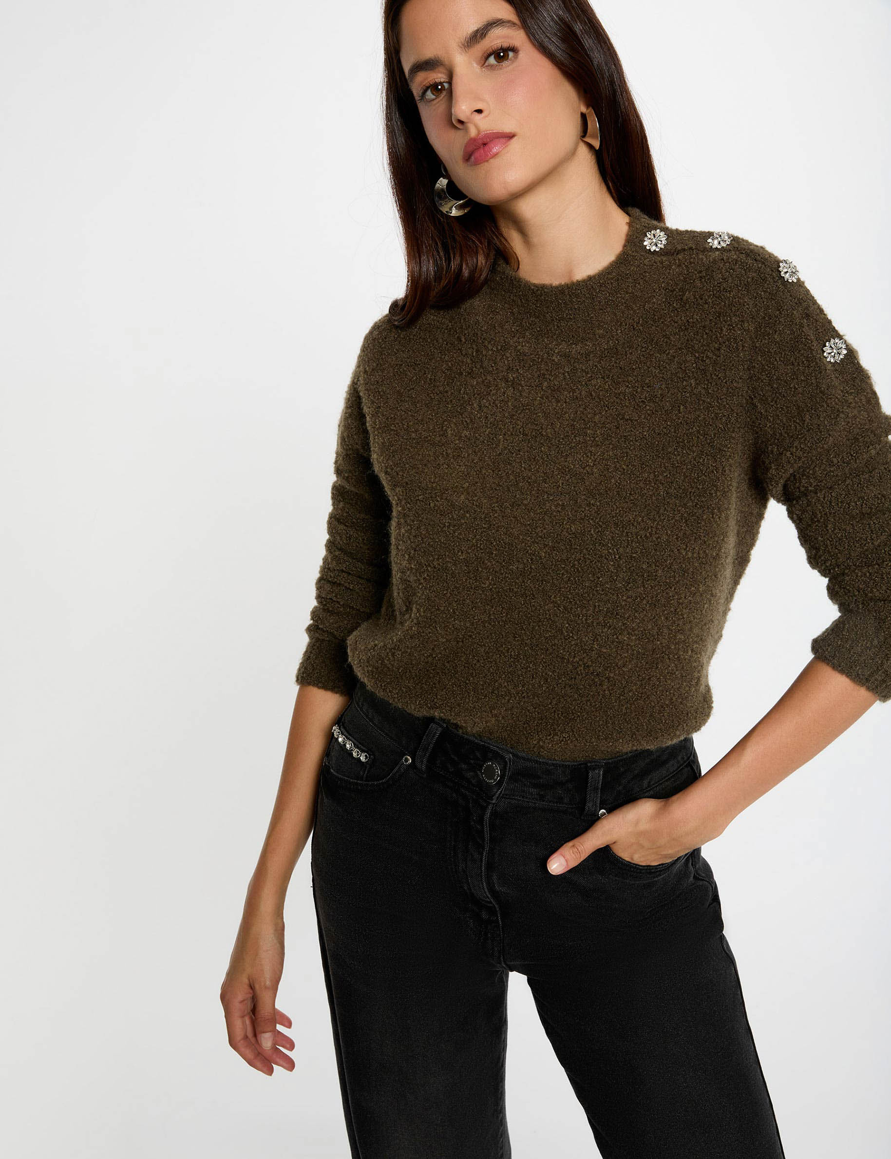 jumper high collar and buttons khaki green women Jumper high collar and buttons khaki green women