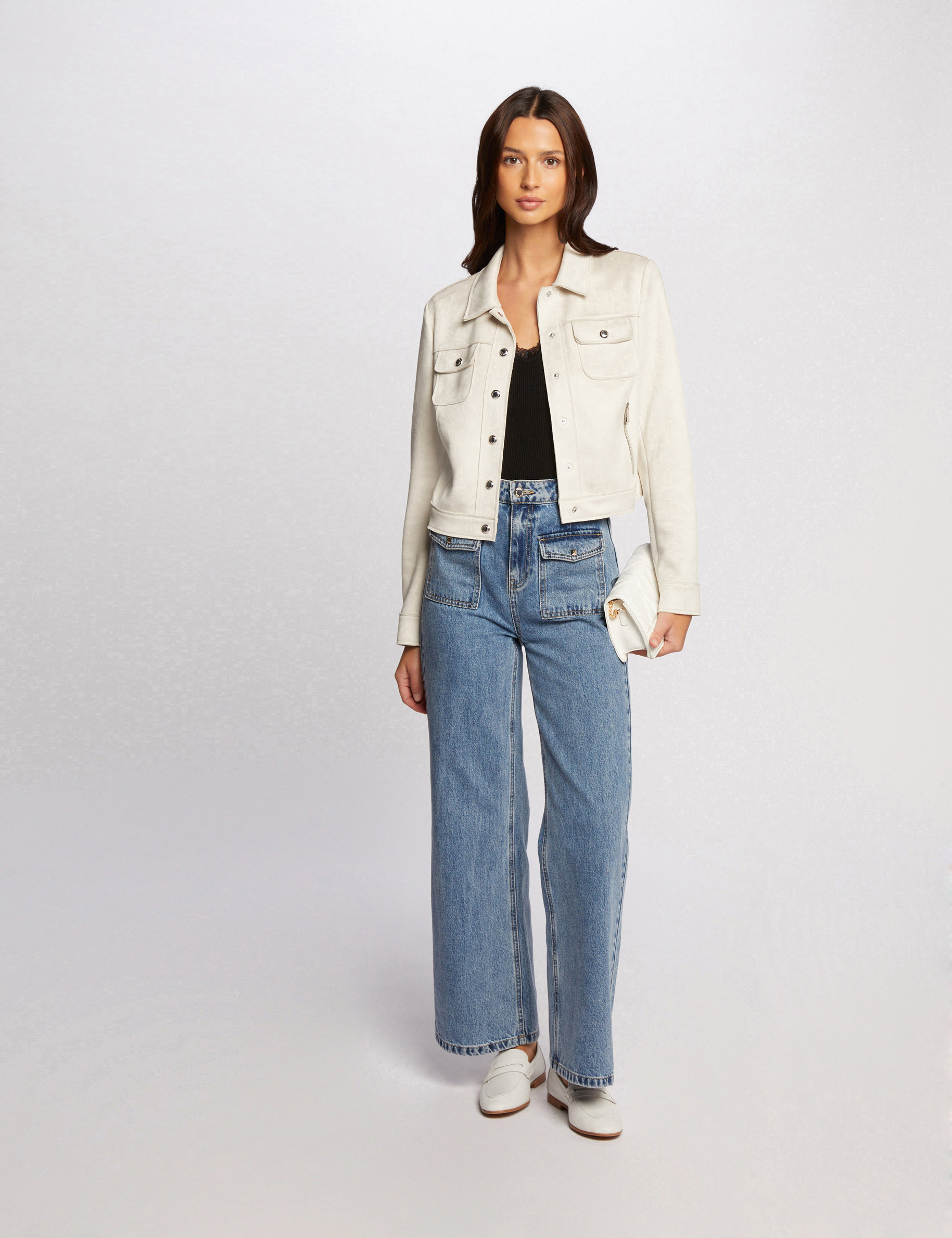 buttoned suede jacket ecru women Buttoned suede jacket ecru women