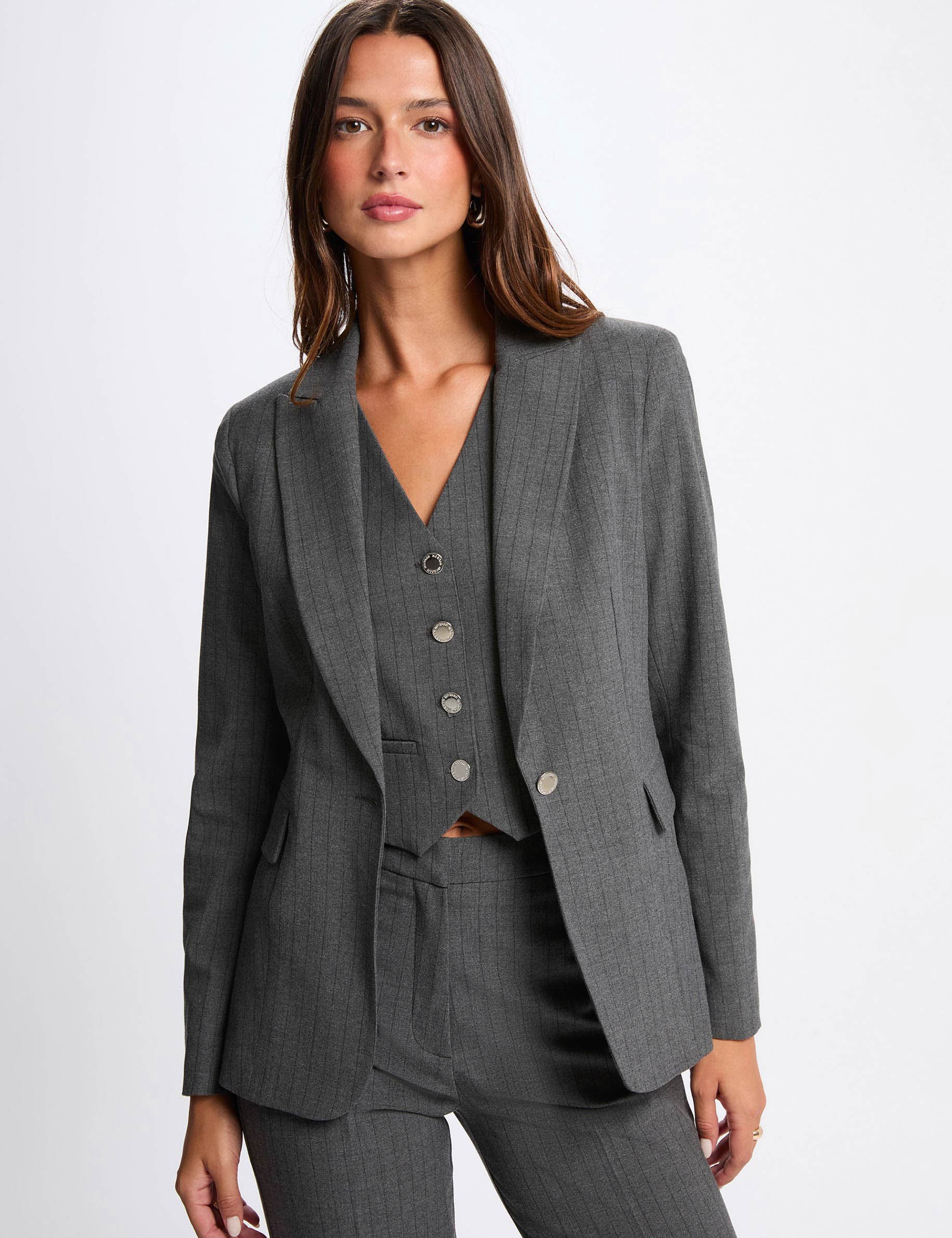 fitted striped blazer mid grey women Fitted striped blazer mid-grey women