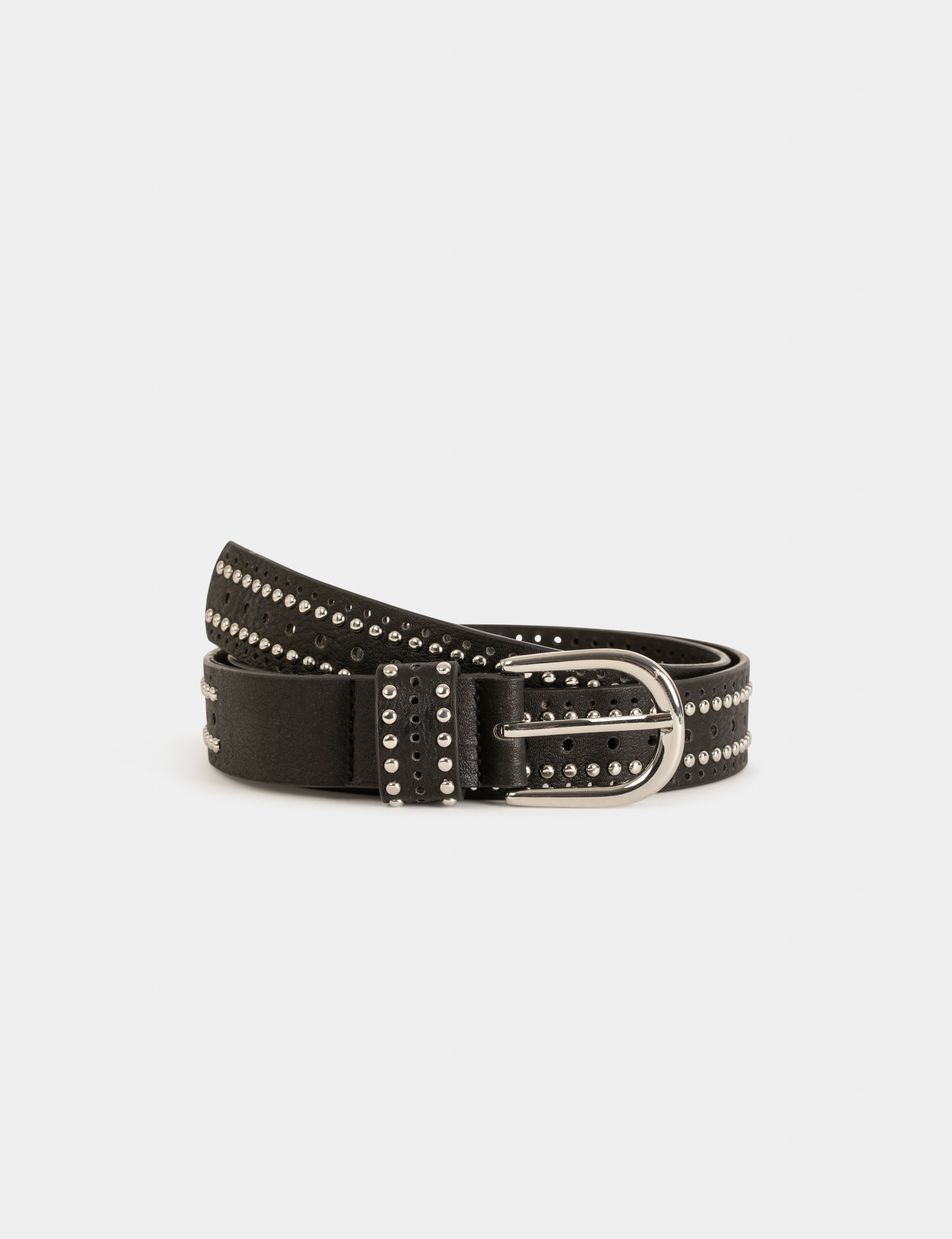 Belt with studs and perforations black ladies'