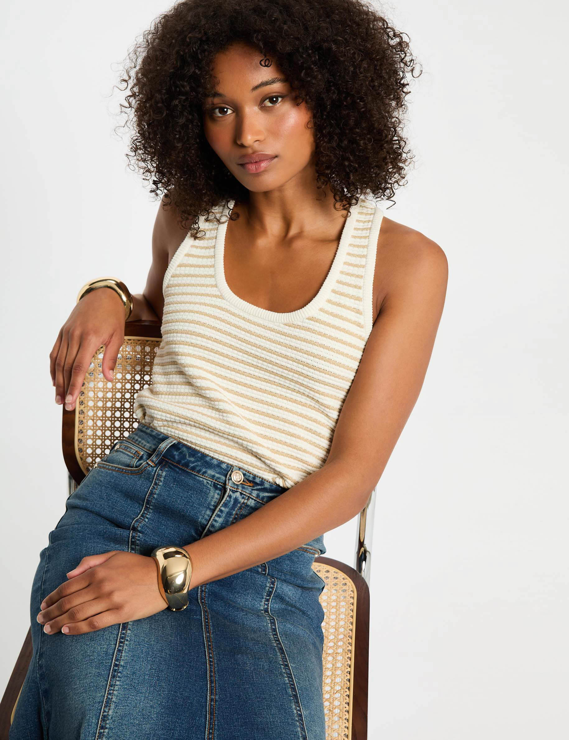 Striped knitted top white women