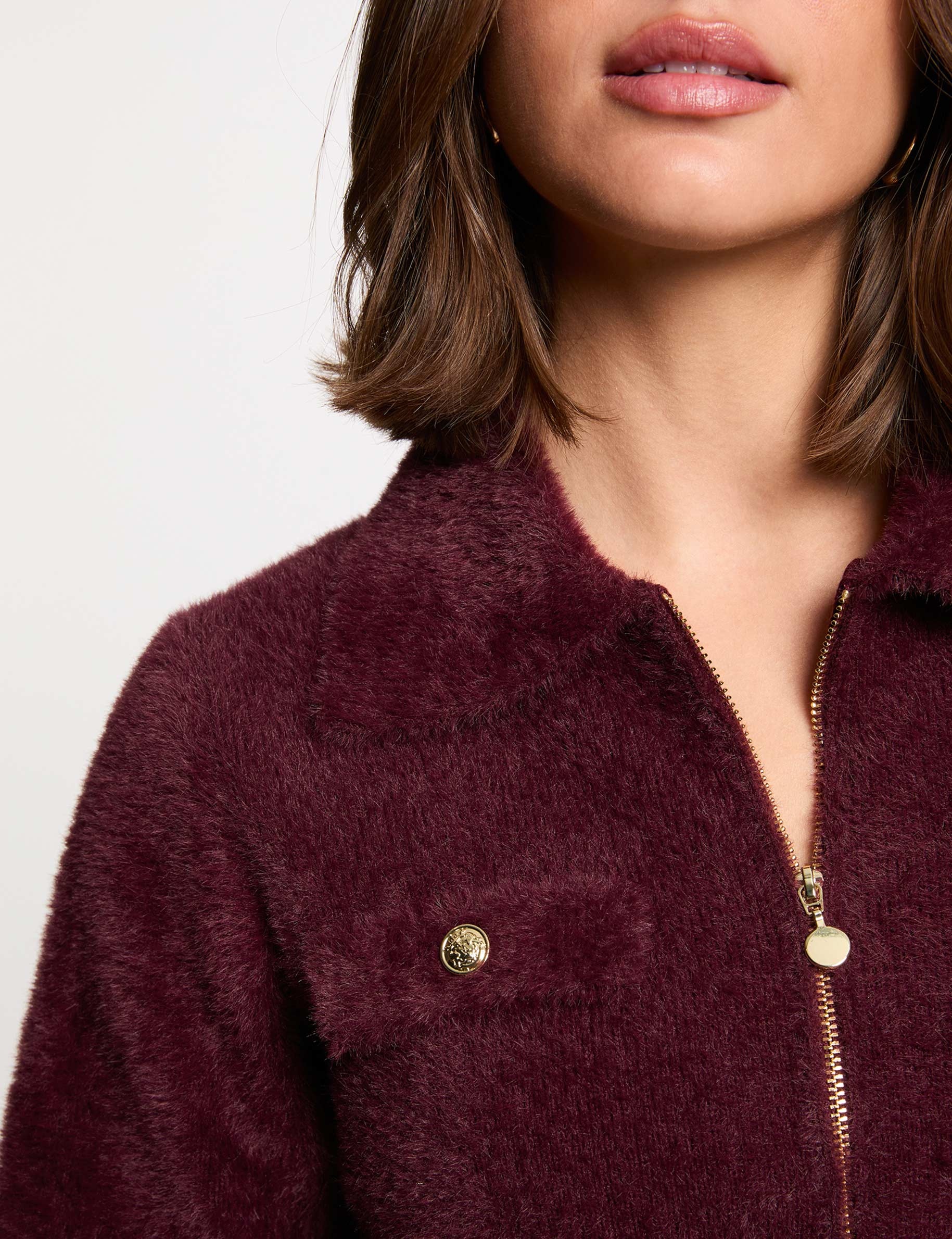 Long-sleeved cardigan with lapel collar plum women