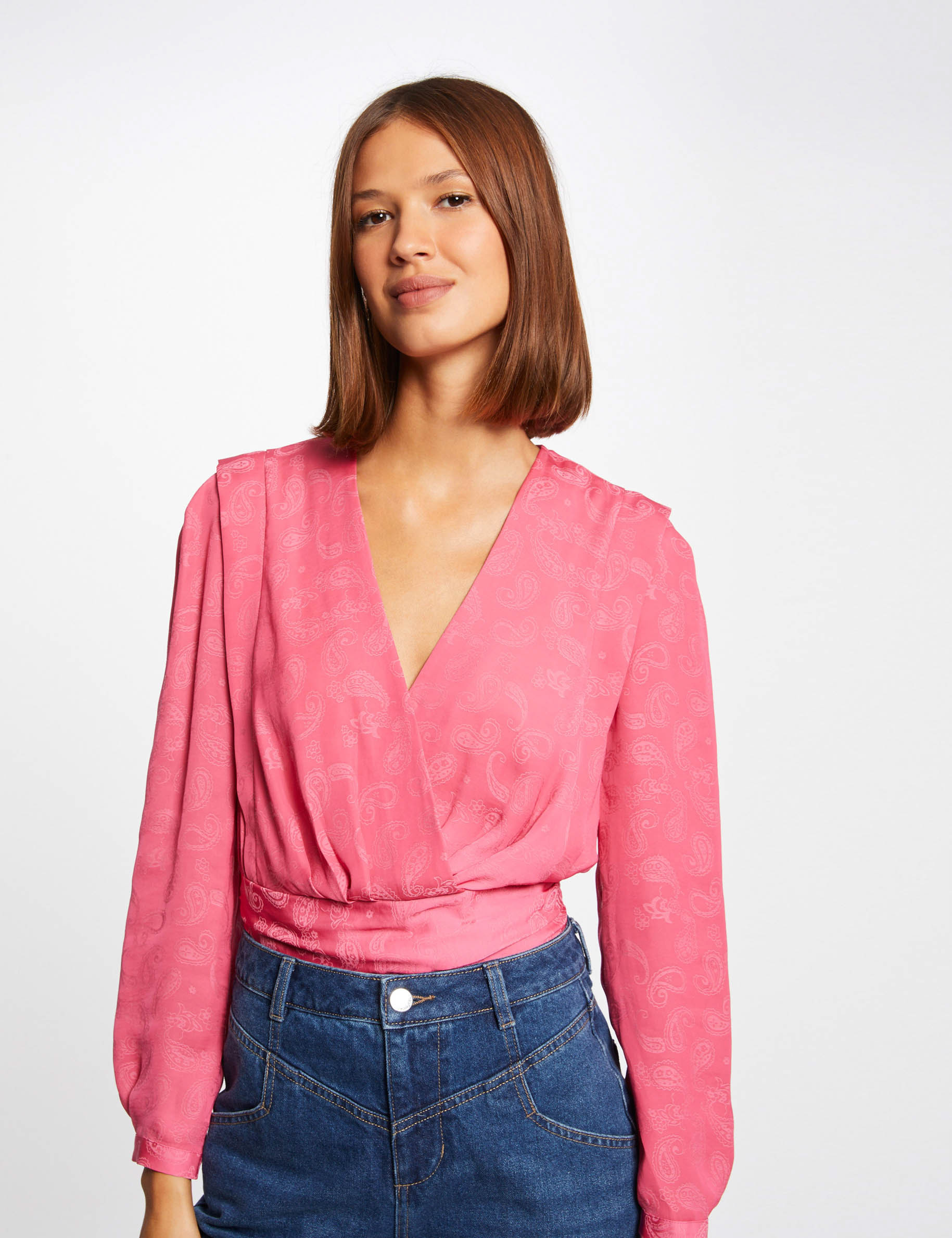 Printed long-sleeved blouse fuchsia ladies' Printed long-sleeved blouse fuchsia ladies'
