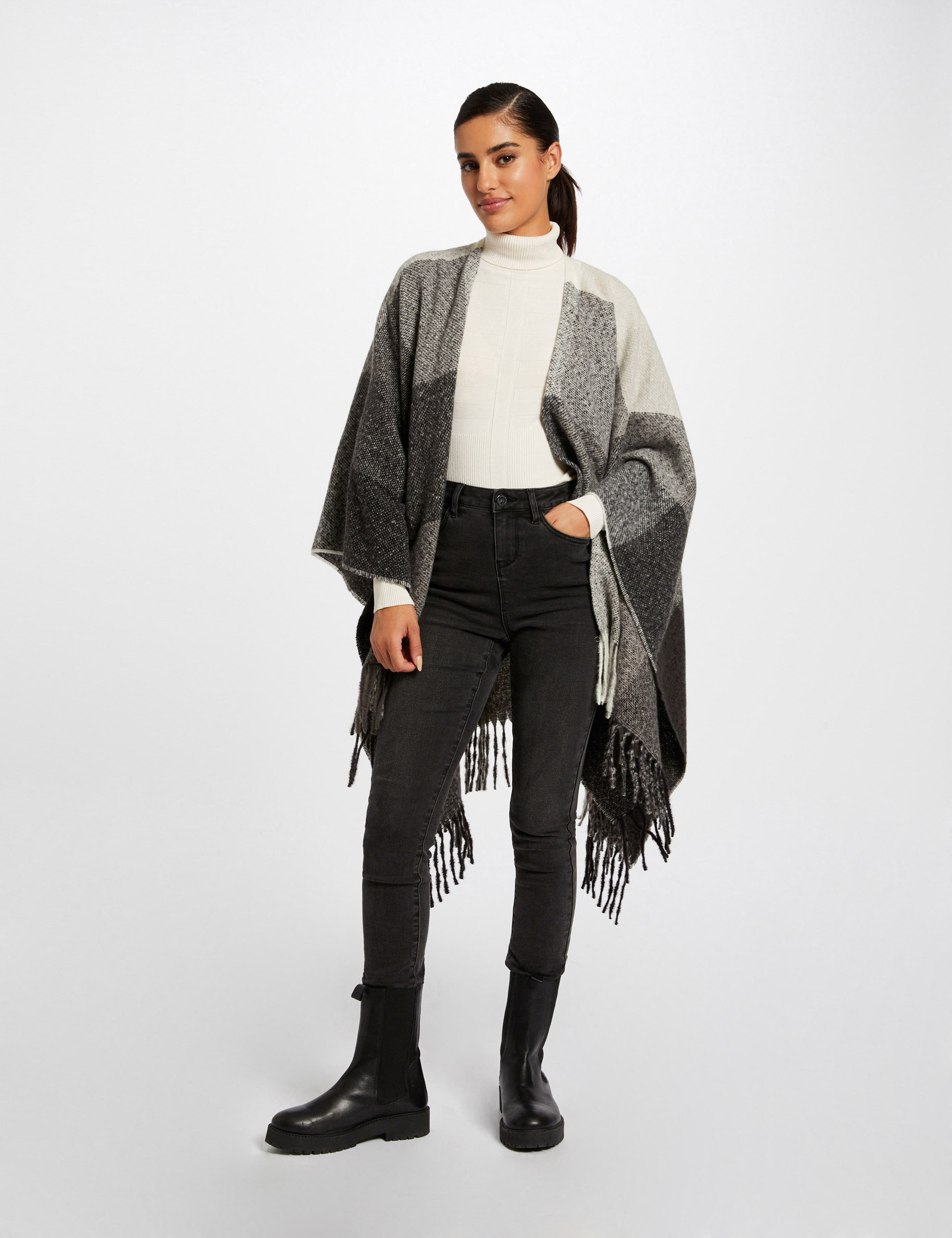 Scarf with check print mid-grey ladies' Scarf with check print mid-grey ladies'